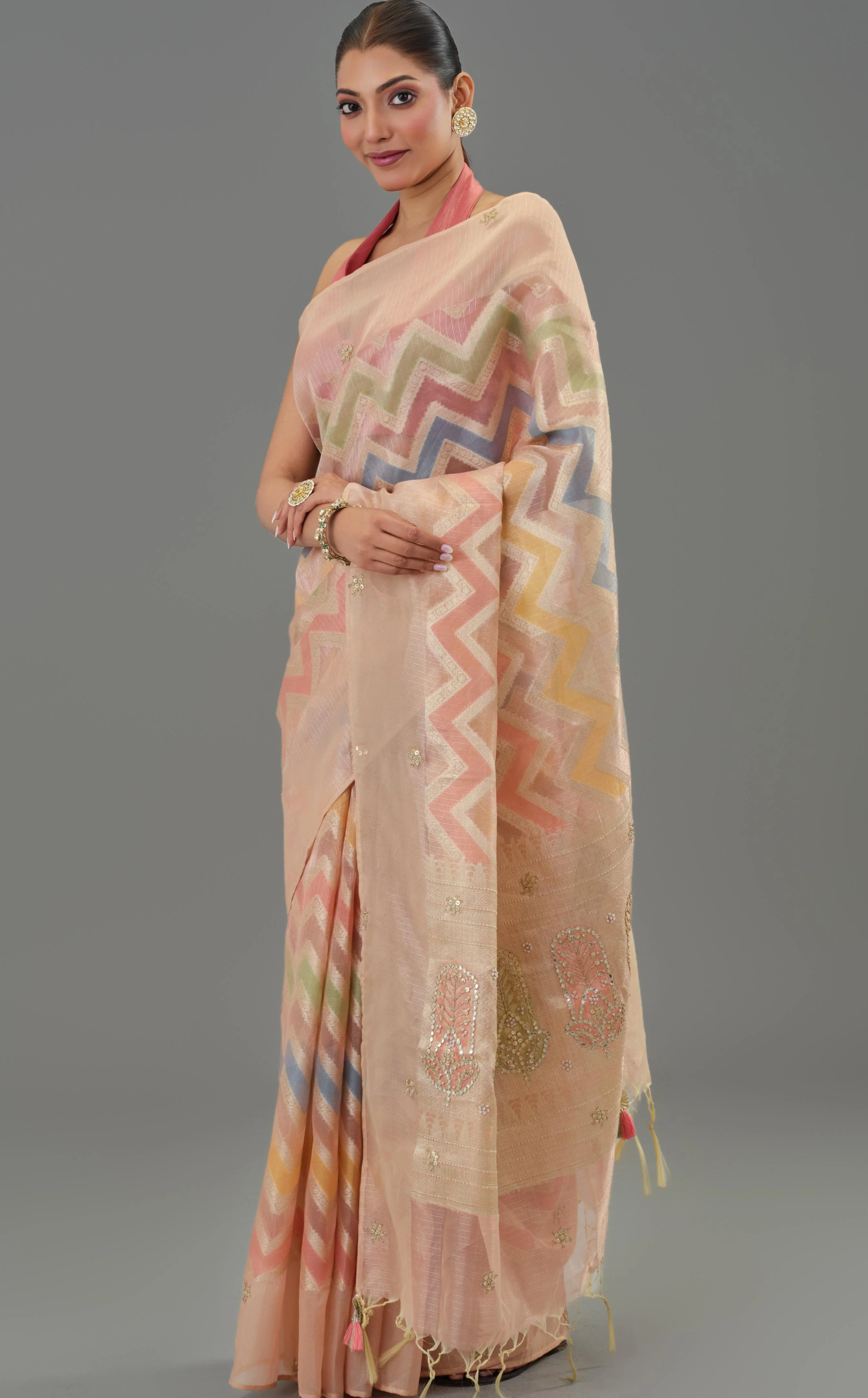 Multicolour Embellished Tissue Silk Saree - Image 8