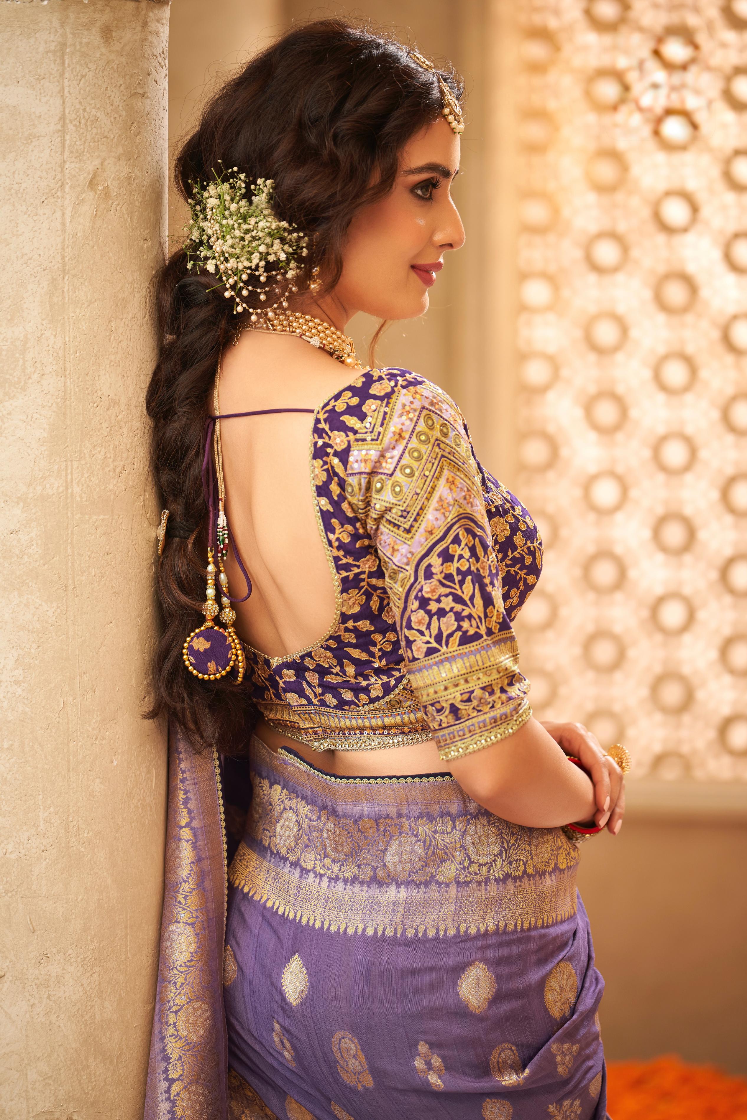 Elegant Blue Digital Printed Tussar Silk Saree - Image 2
