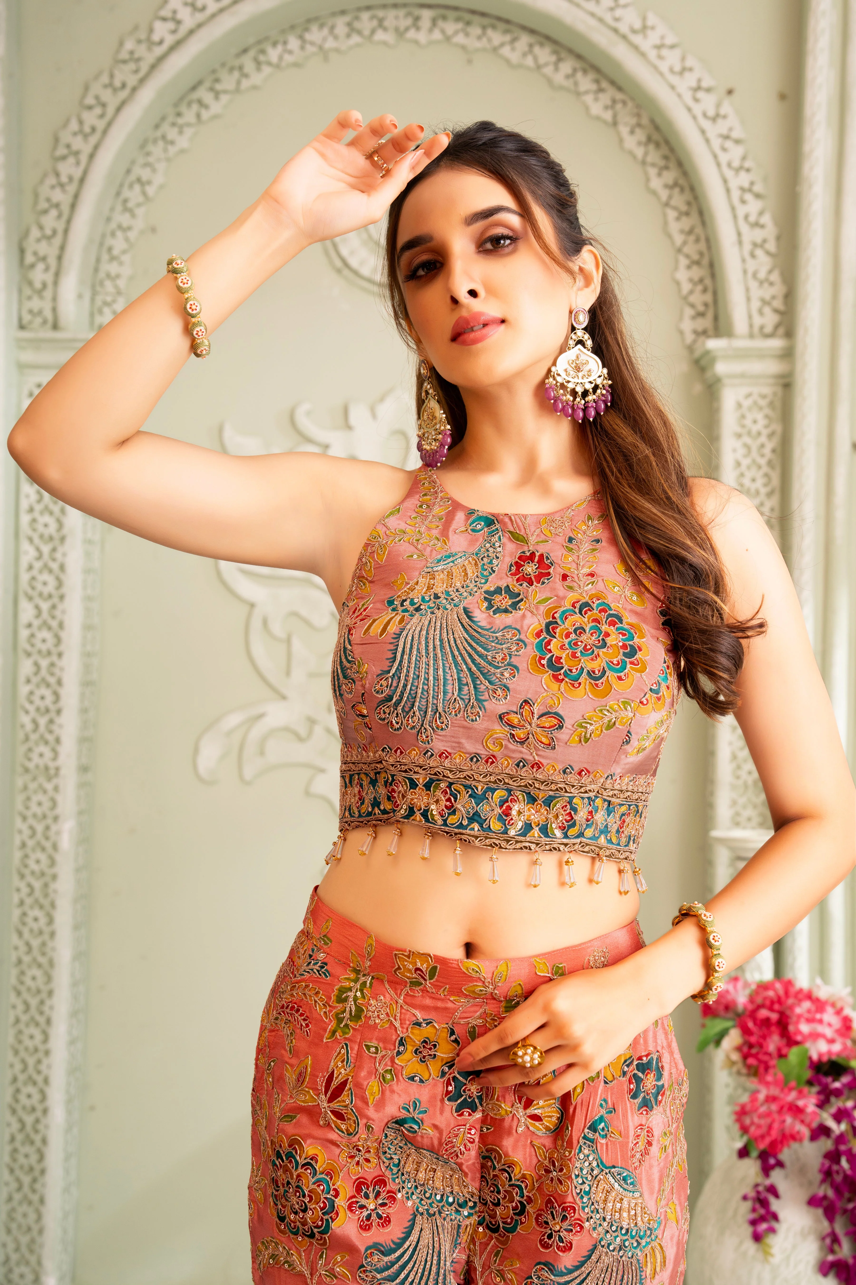 Copper Traditional Handwork Palazzo Set - Image 3