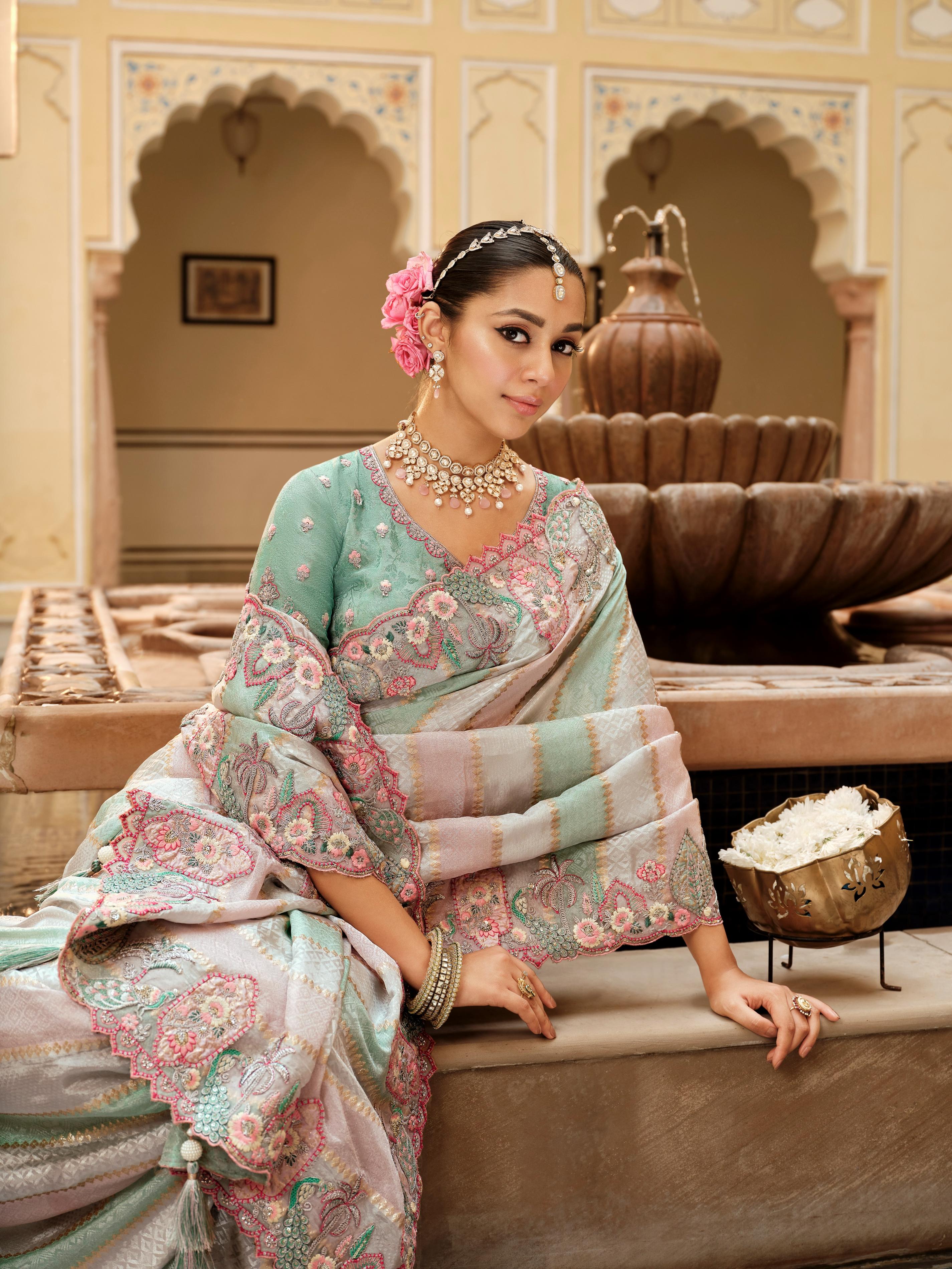 Traditional Multicolour Premium Fabric Saree with Embroidery and Patchwork - Image 2