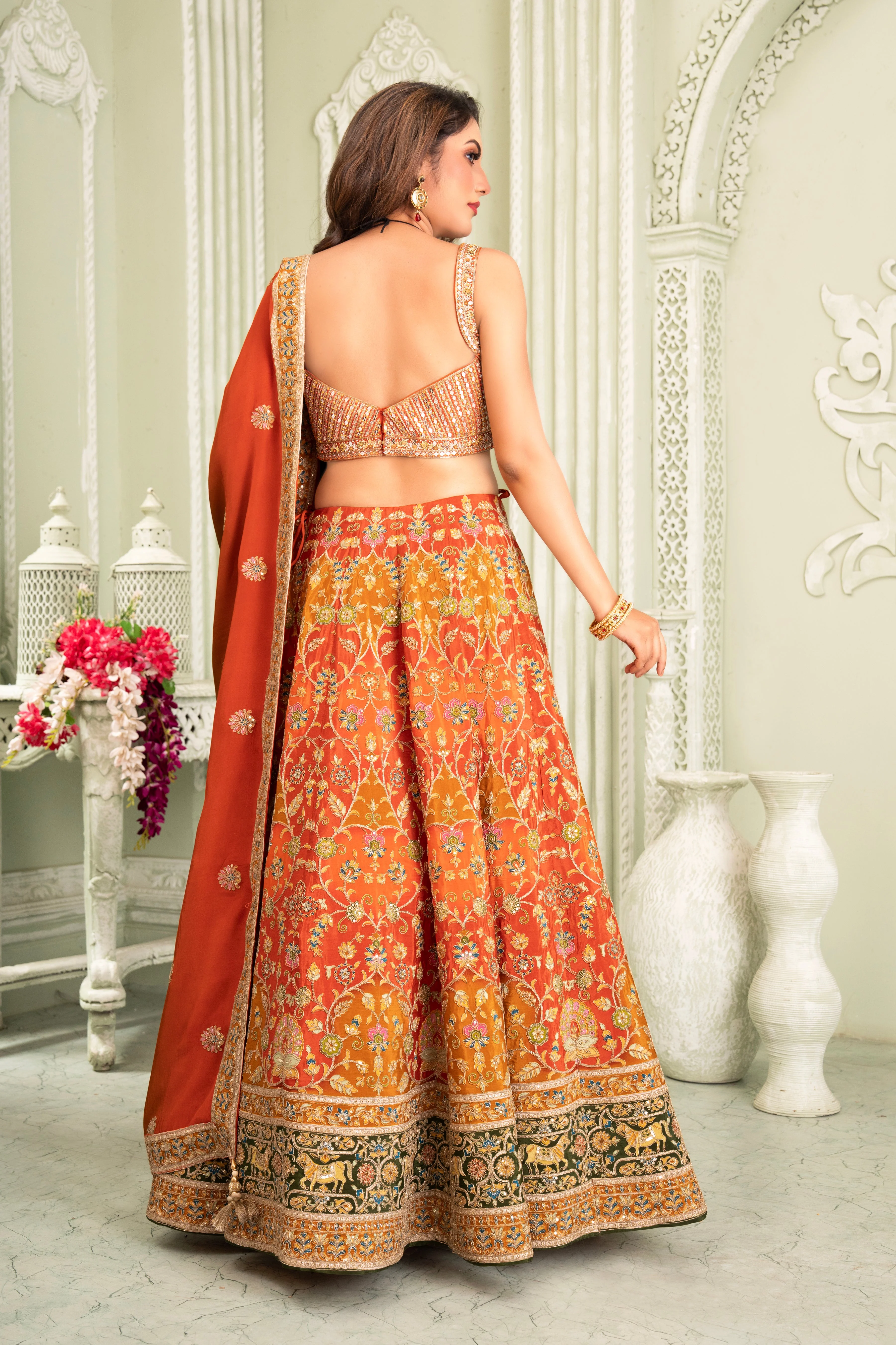 Orange Golden Handwork Lehenga Set - Image 2