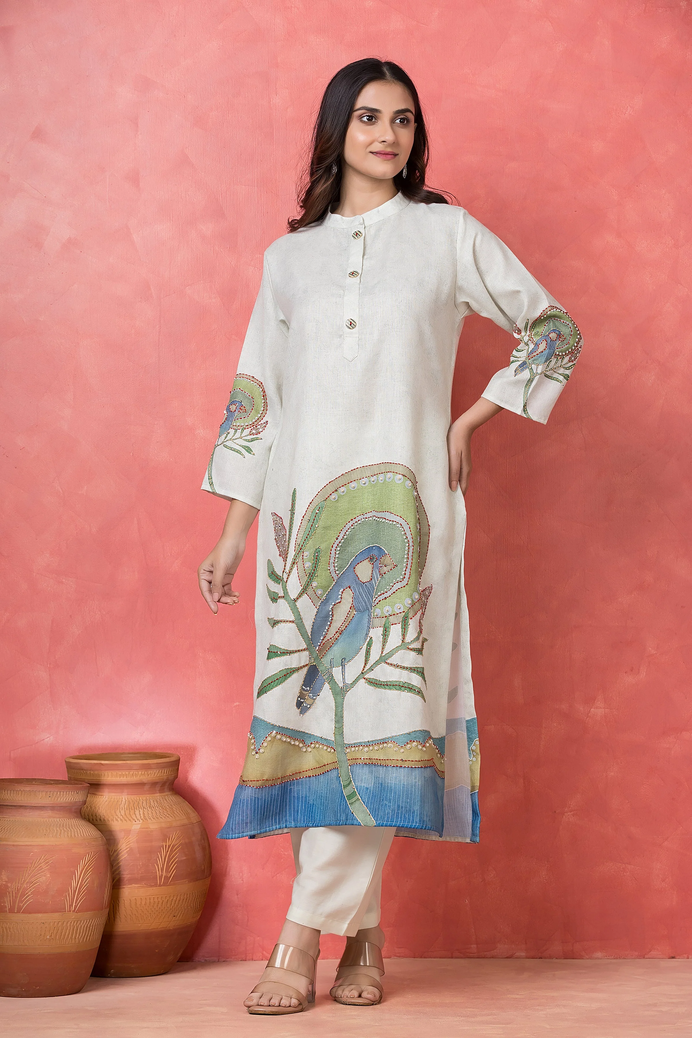 Tropical Vista Embroidered Cotton Pant Set - Image 2