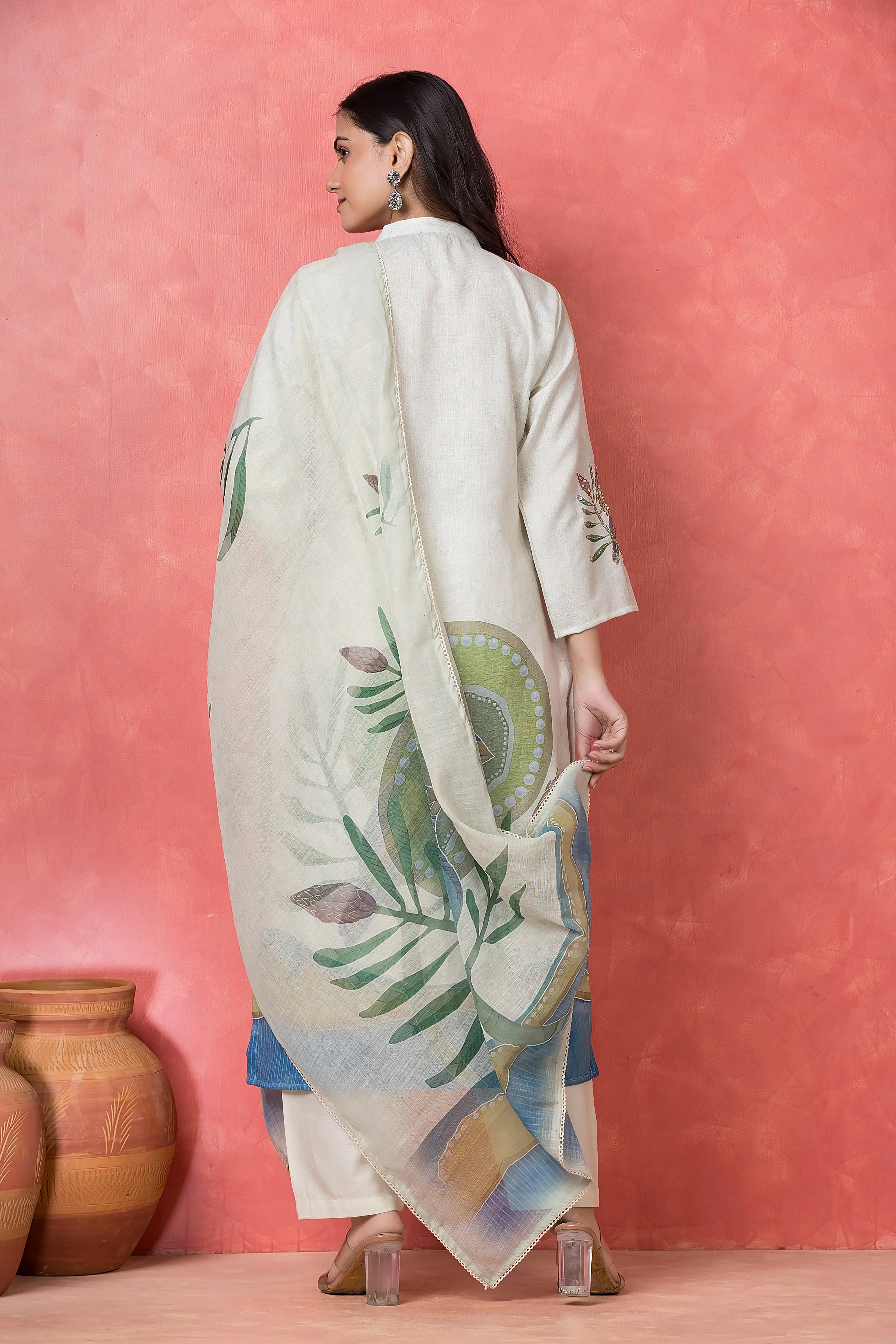 Tropical Vista Embroidered Cotton Pant Set - Image 4