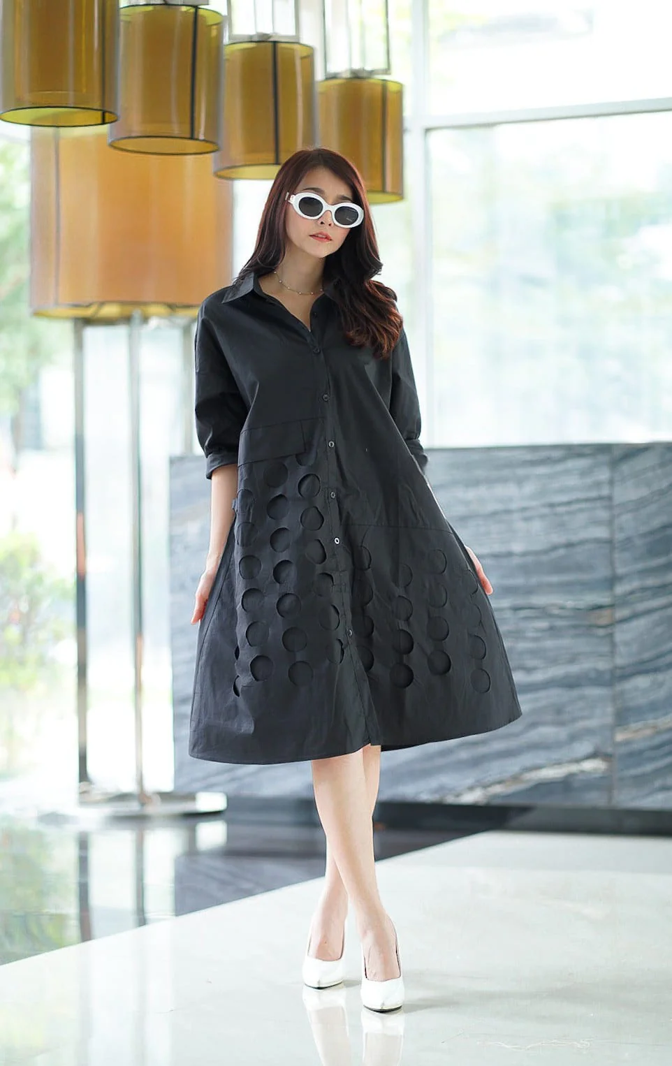 Flirty Black Die Cut Panel Work Tunic Dress - Image 2