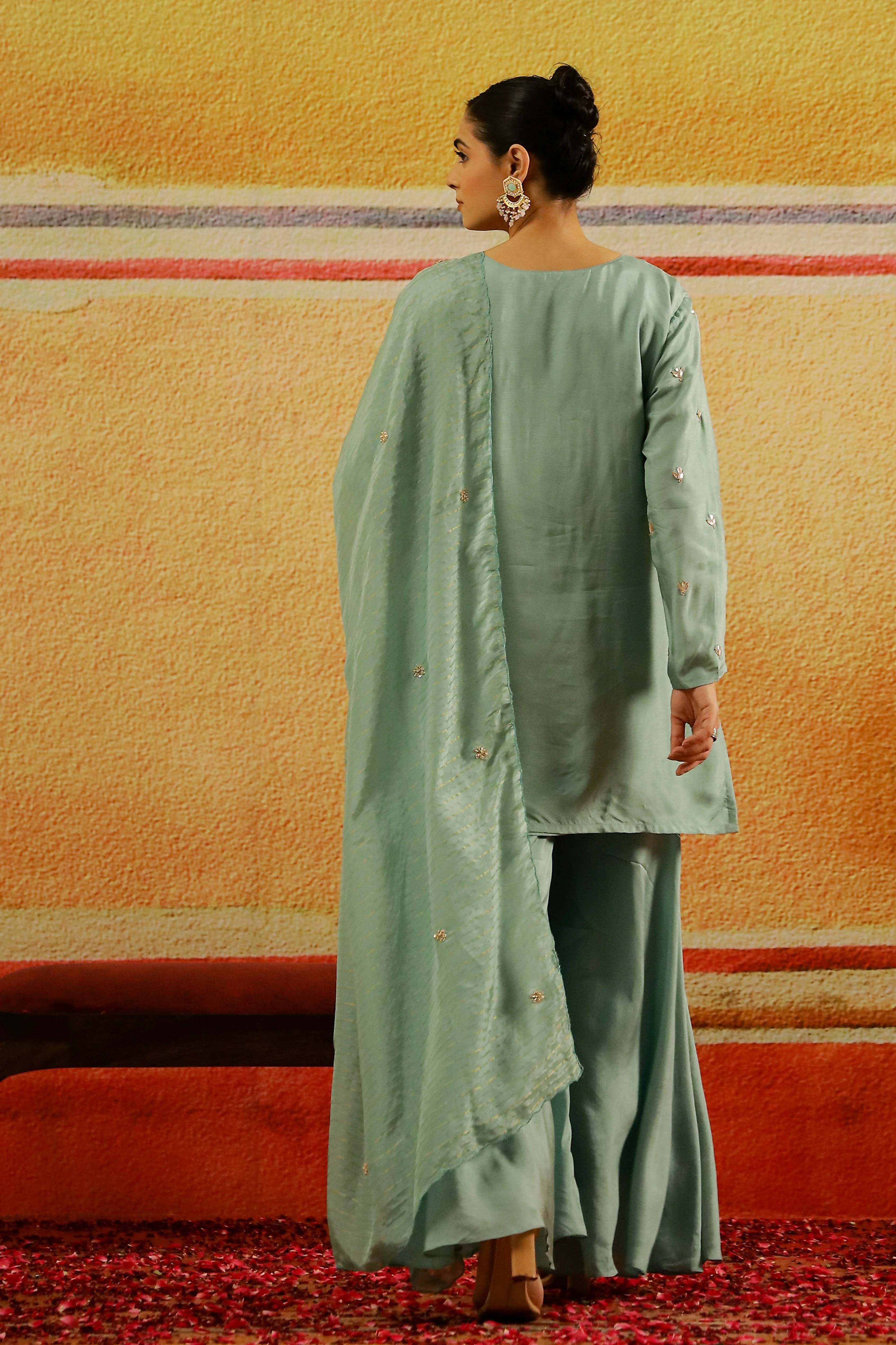 Turquoise Embroidered Italian Silk Palazzo Set - Image 5