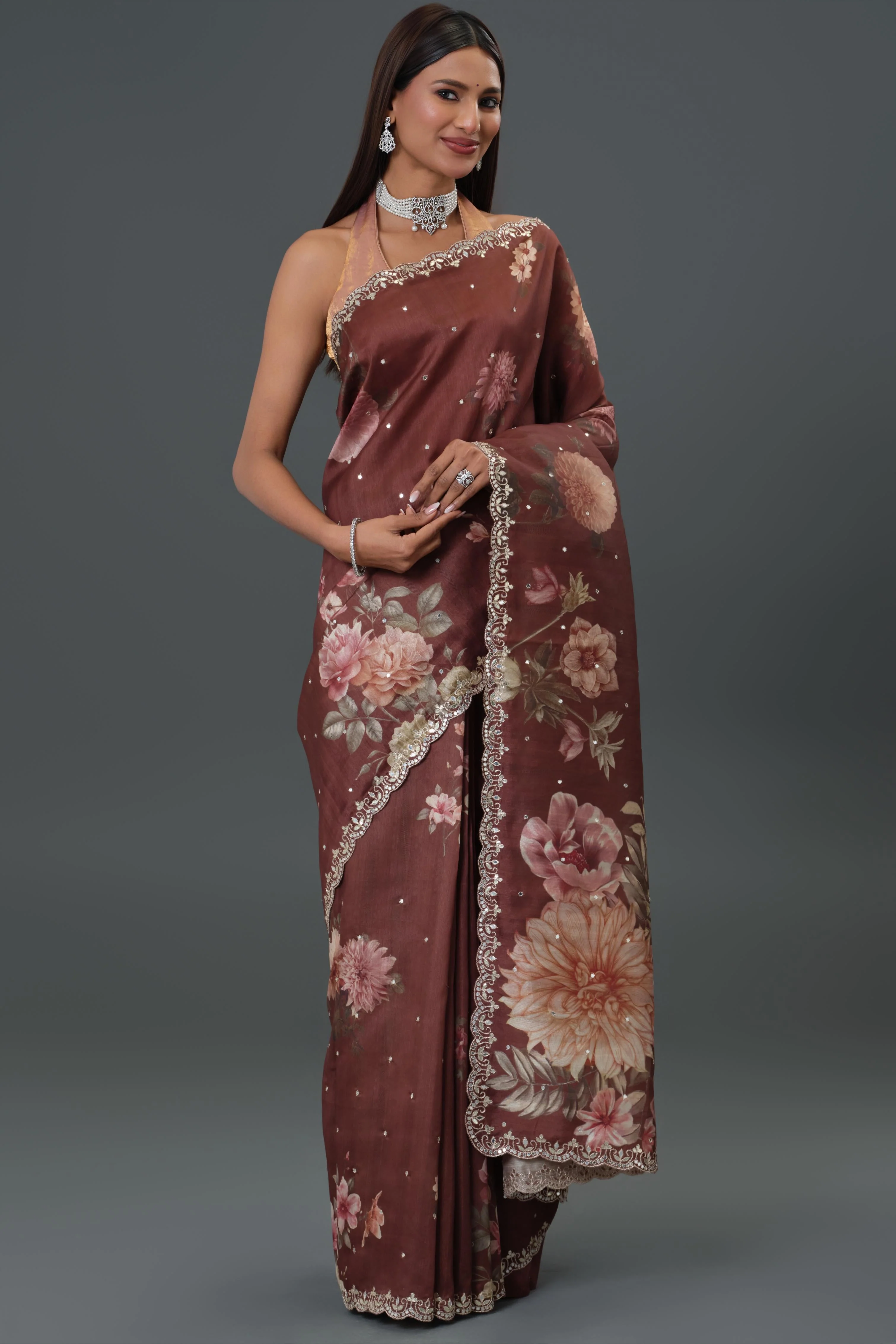 Sassy Brown Tussar Silk Saree - Image 4