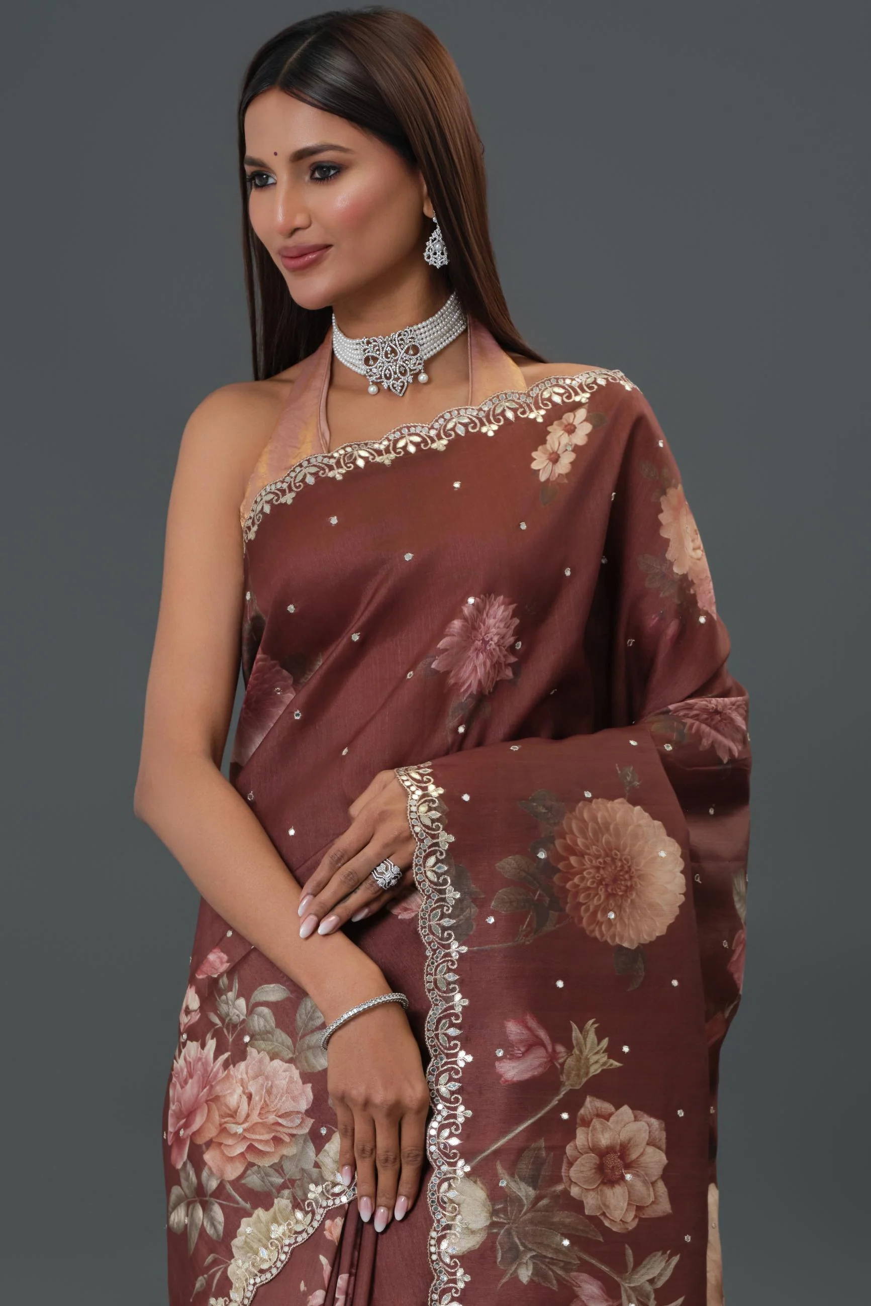 Sassy Brown Tussar Silk Saree - Image 5