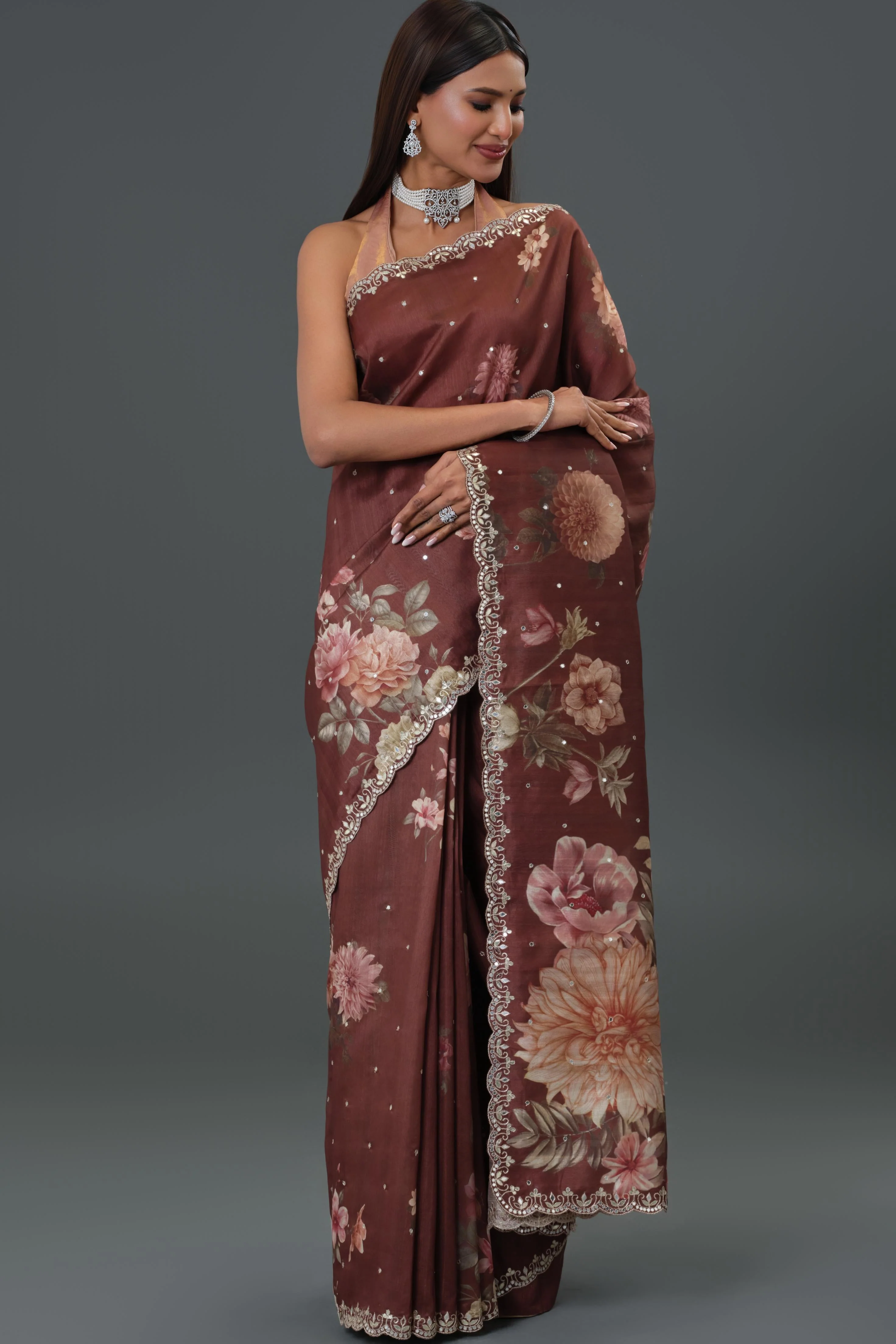 Sassy Brown Tussar Silk Saree - Image 6