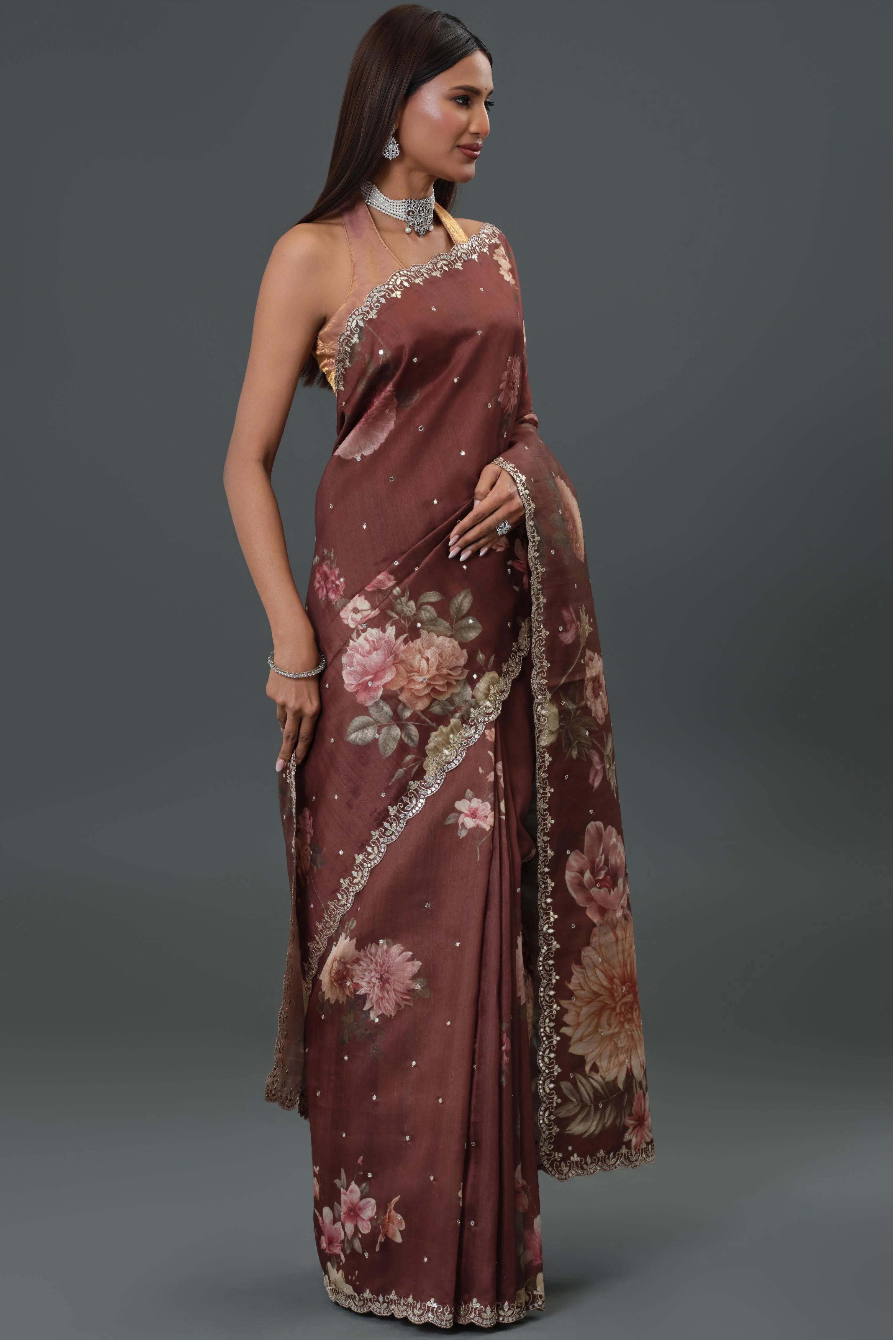 Sassy Brown Tussar Silk Saree - Image 7