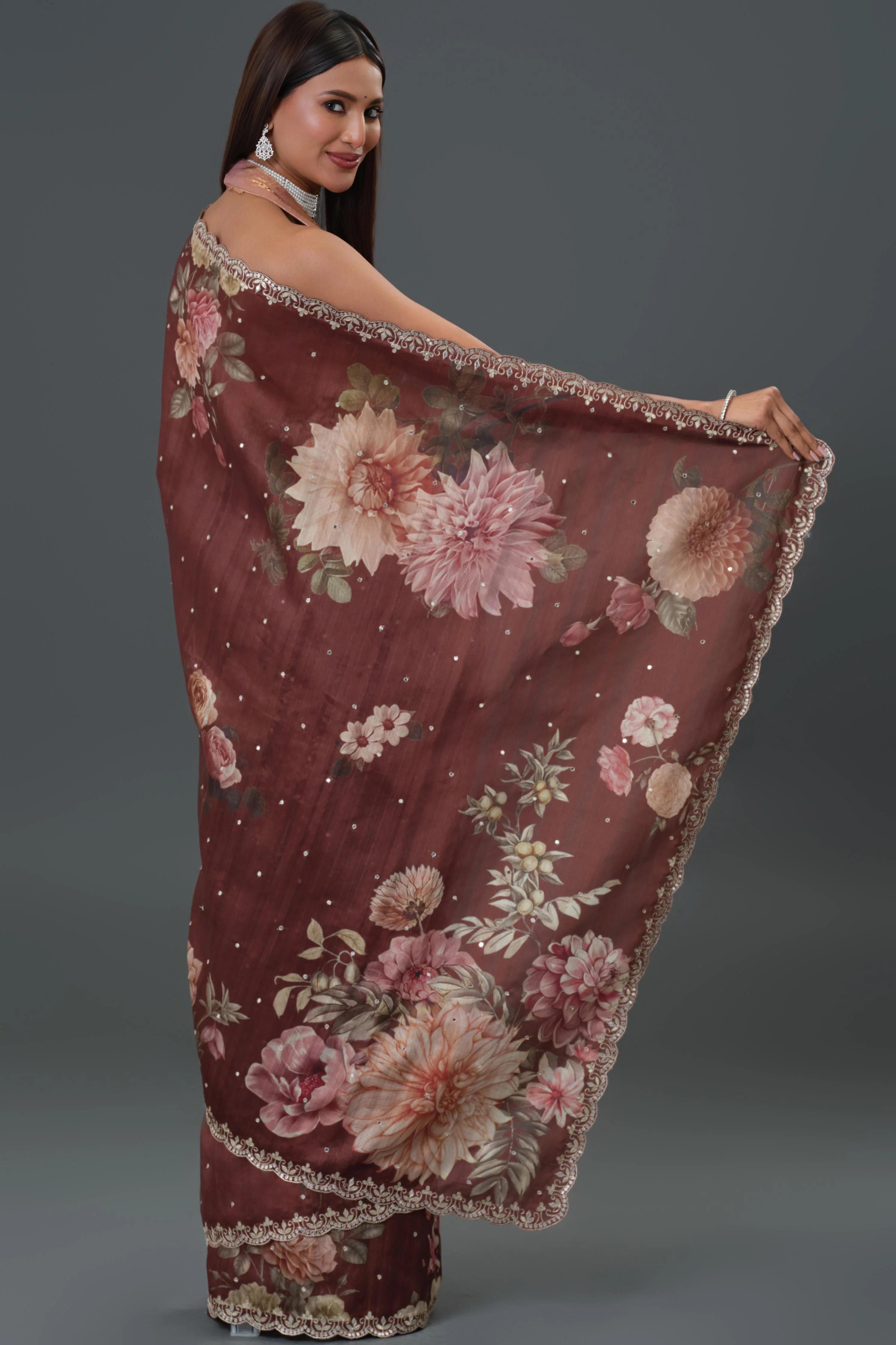 Sassy Brown Tussar Silk Saree - Image 8