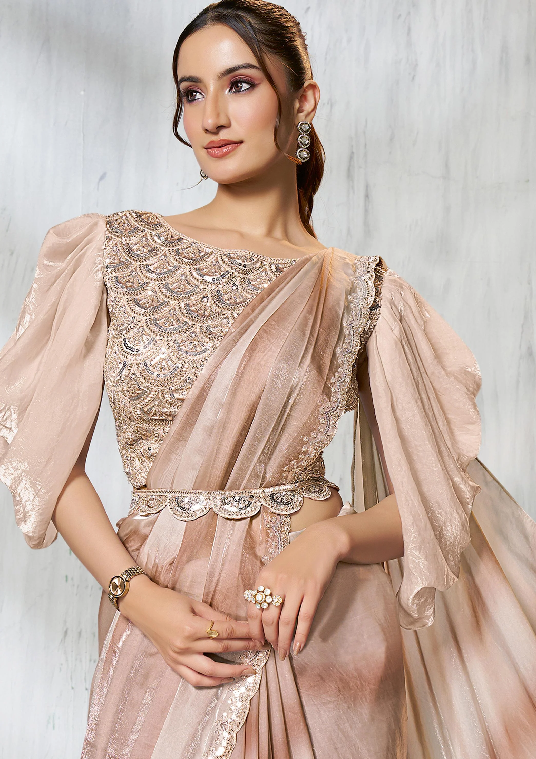 Tusser Radiance Satin Silk Saree with Shaded Lehariya - Image 2