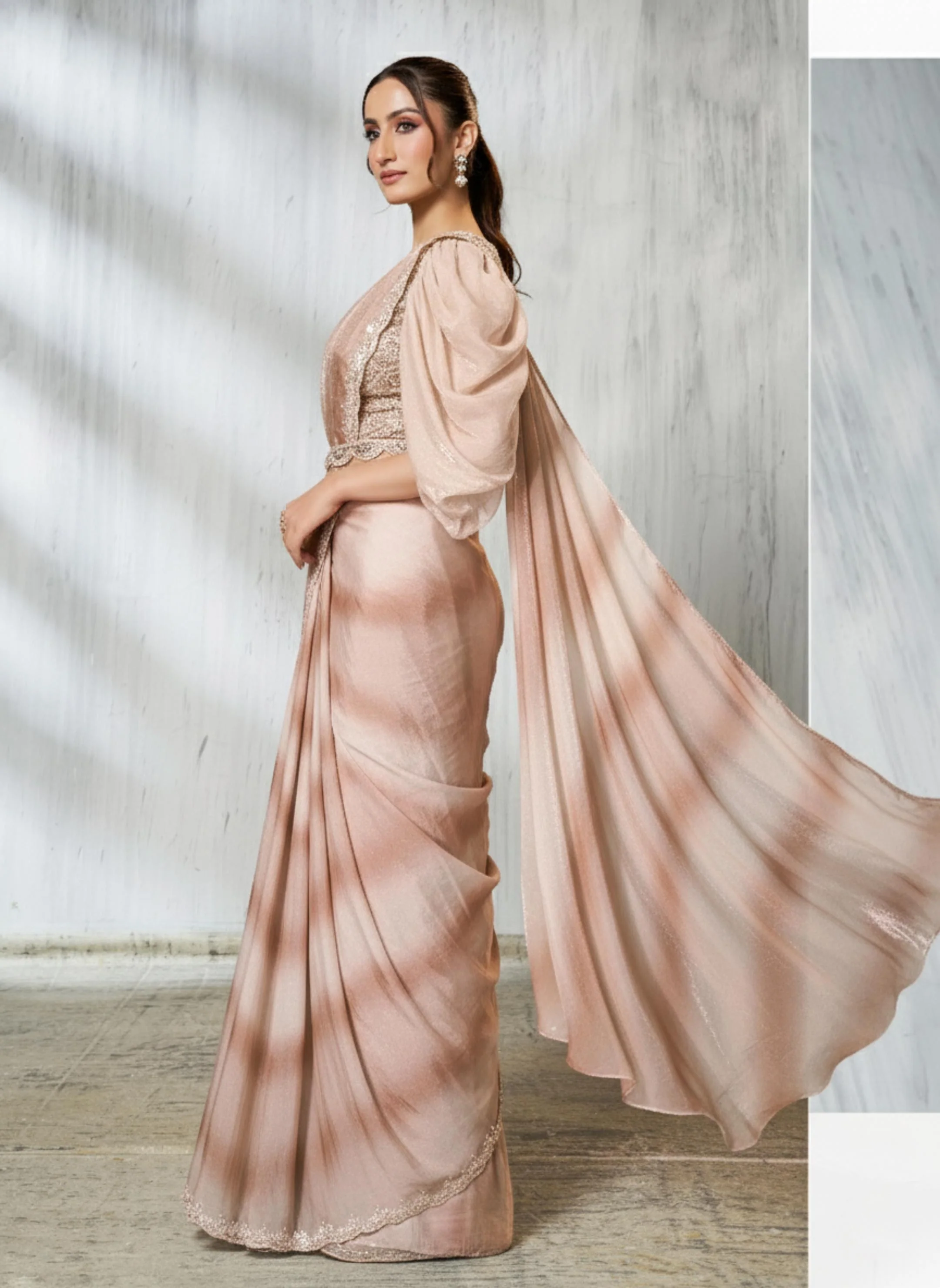 Tusser Radiance Satin Silk Saree with Shaded Lehariya - Image 6