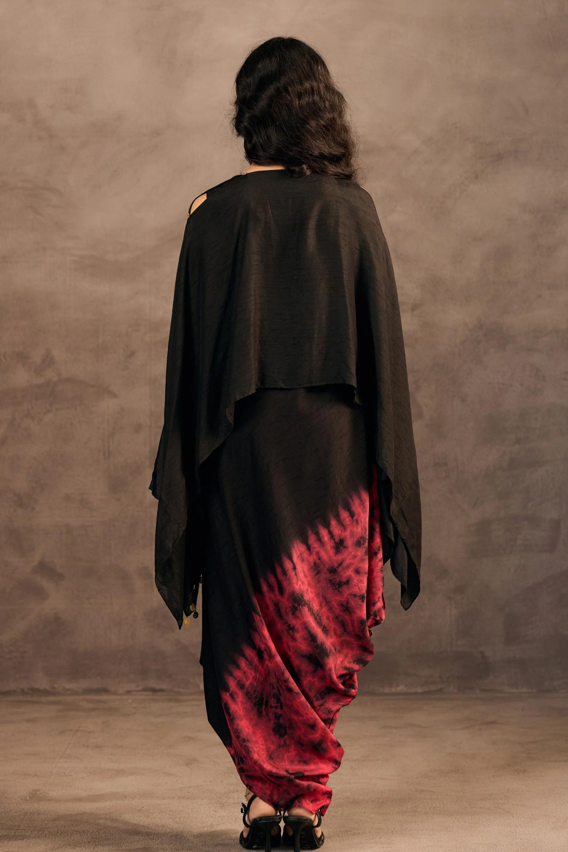 Twilight Black Embellished Raw Silk Kaftan Set - Image 6
