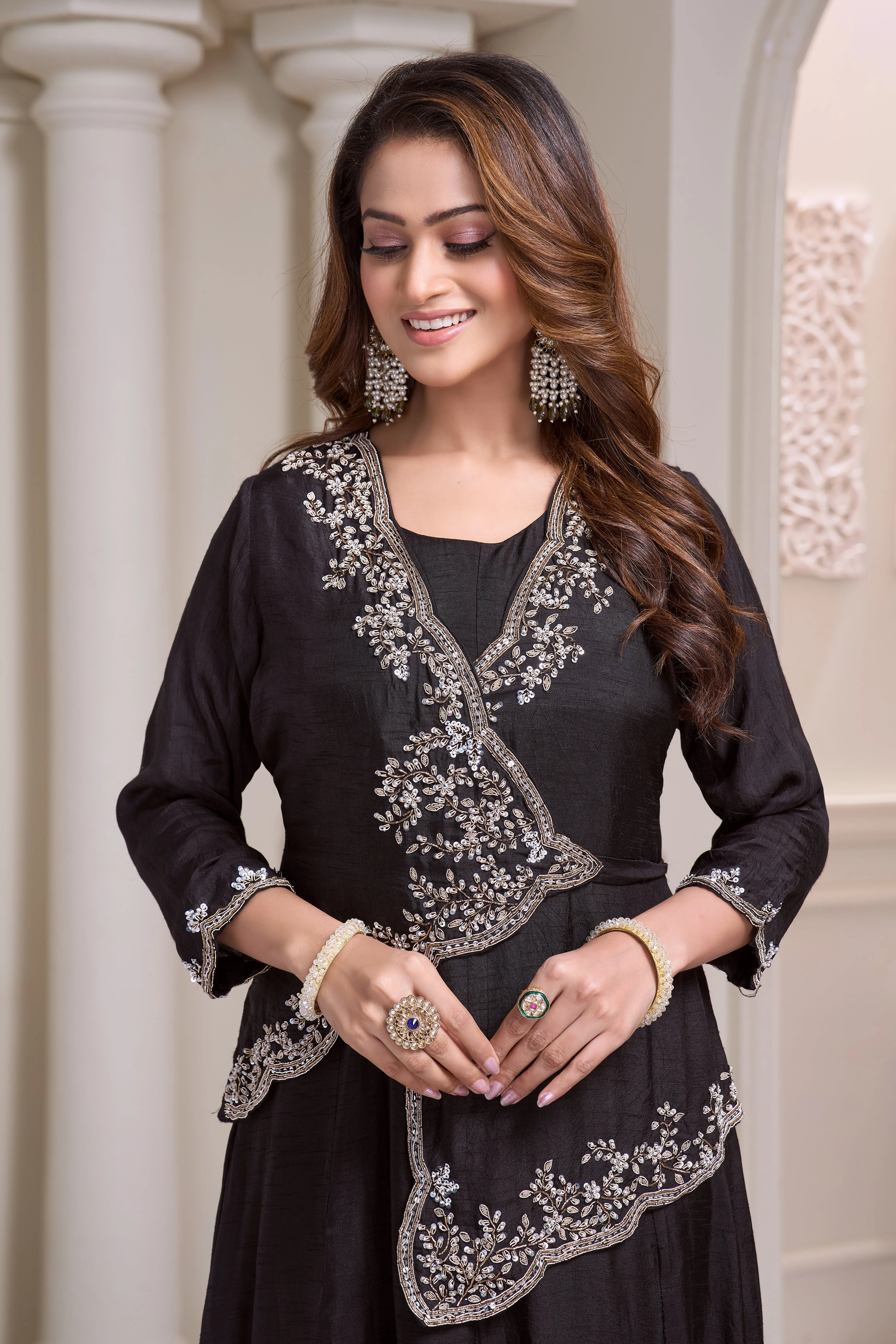 Twilight Black Embellished Raw Silk Gown - Image 2