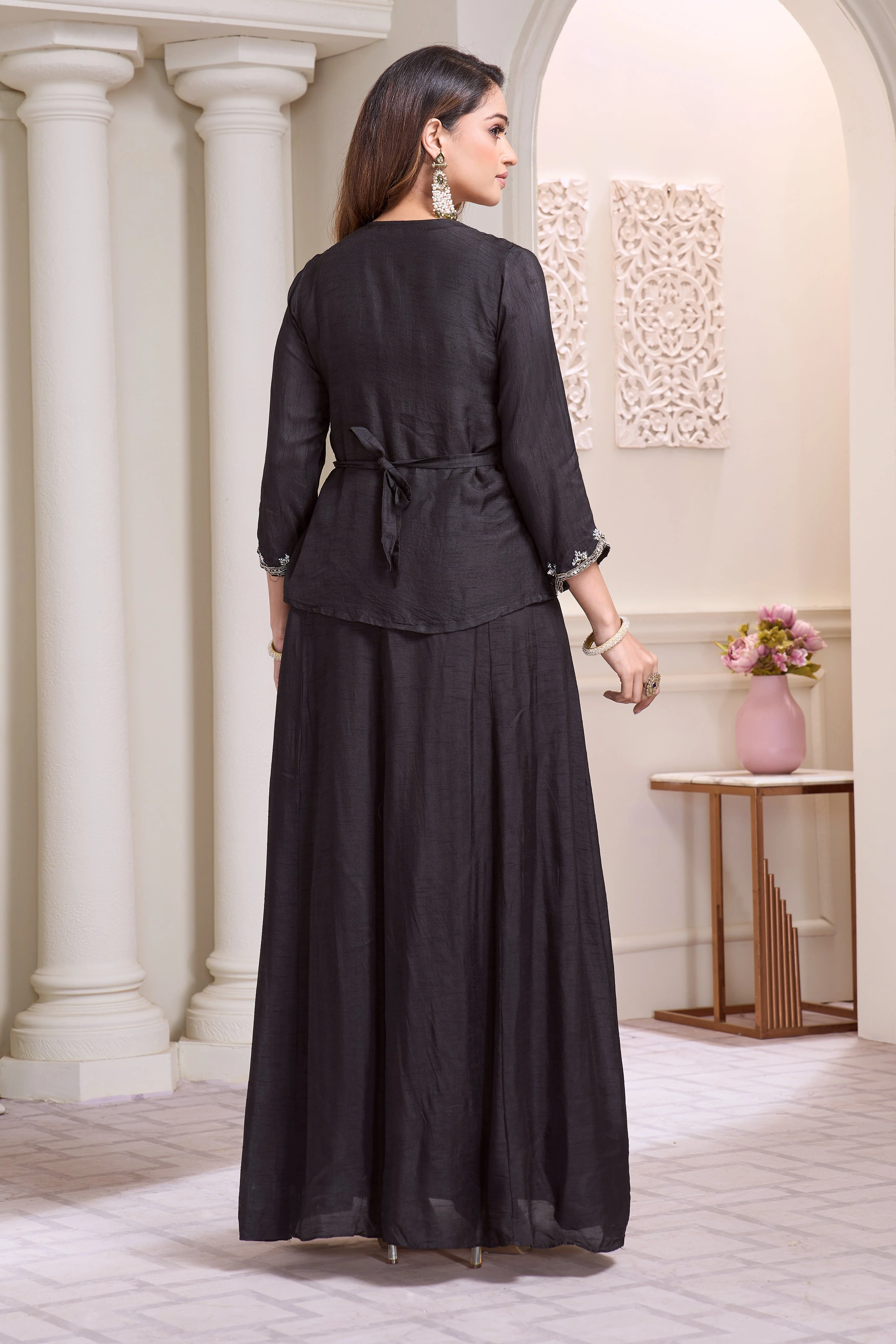 Twilight Black Embellished Raw Silk Gown - Image 3