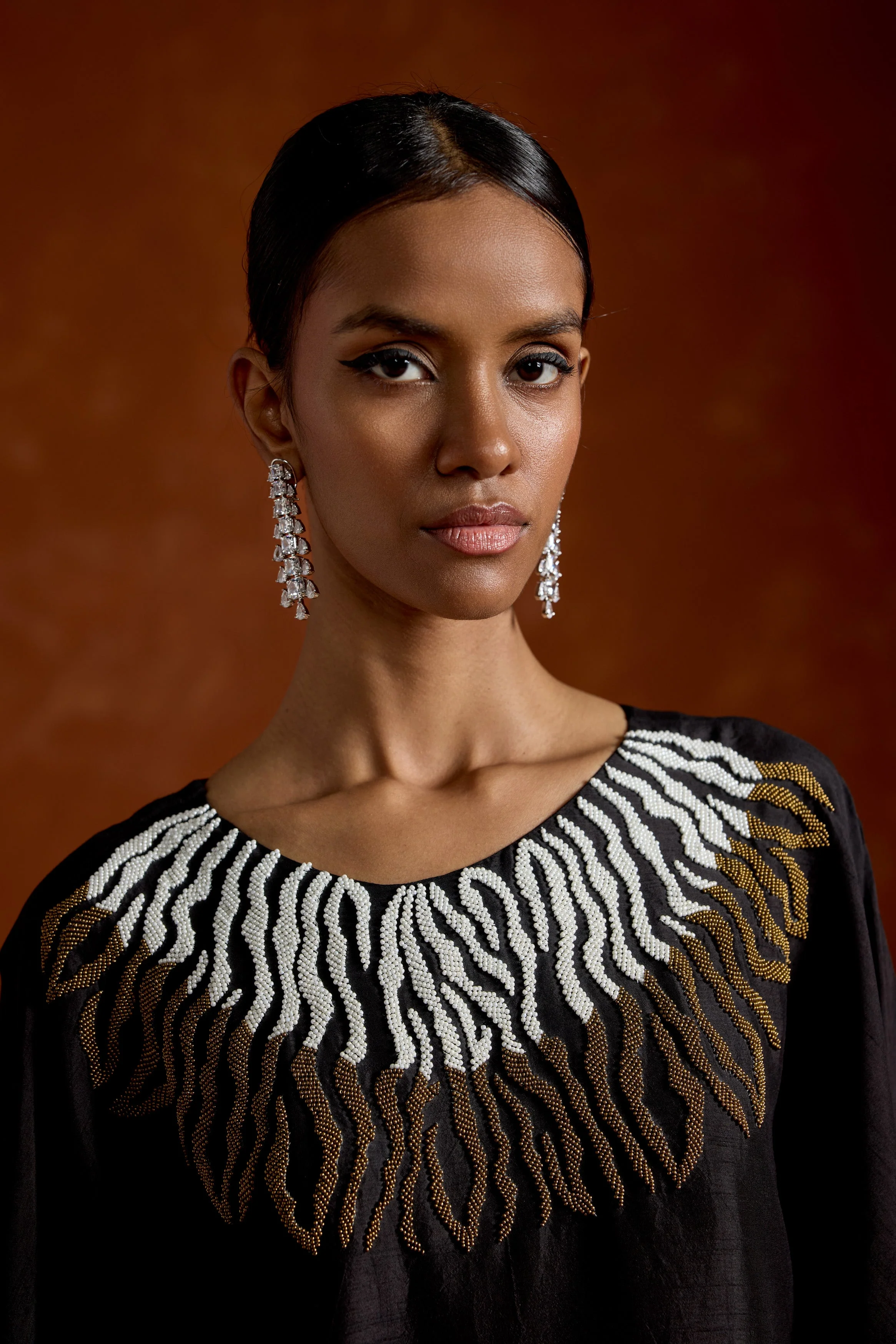 Twilight Black Embellished Raw Silk Kaftan Set - Image 2