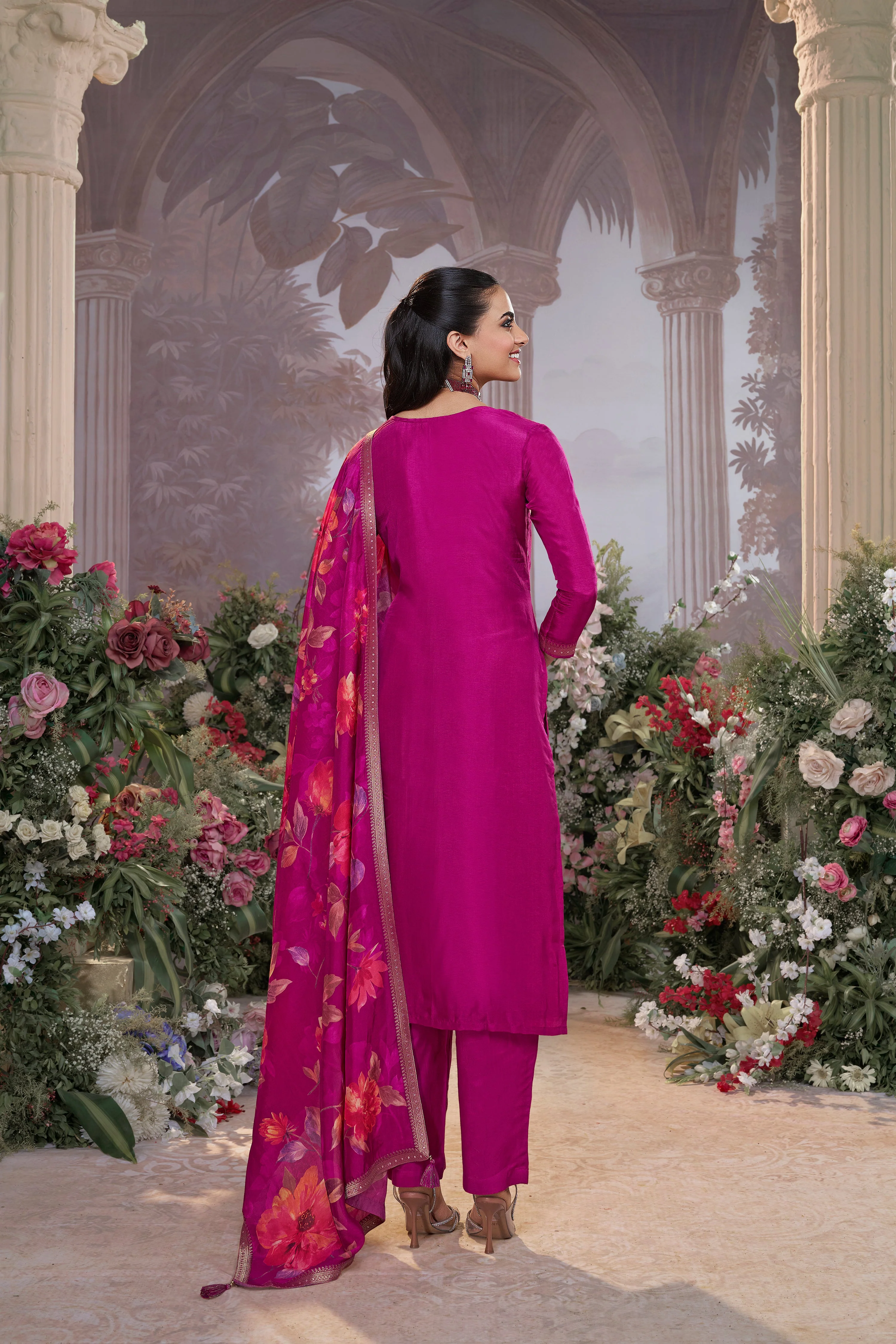 Dark Purple Embellished Premium Silk Pant Set - Image 5