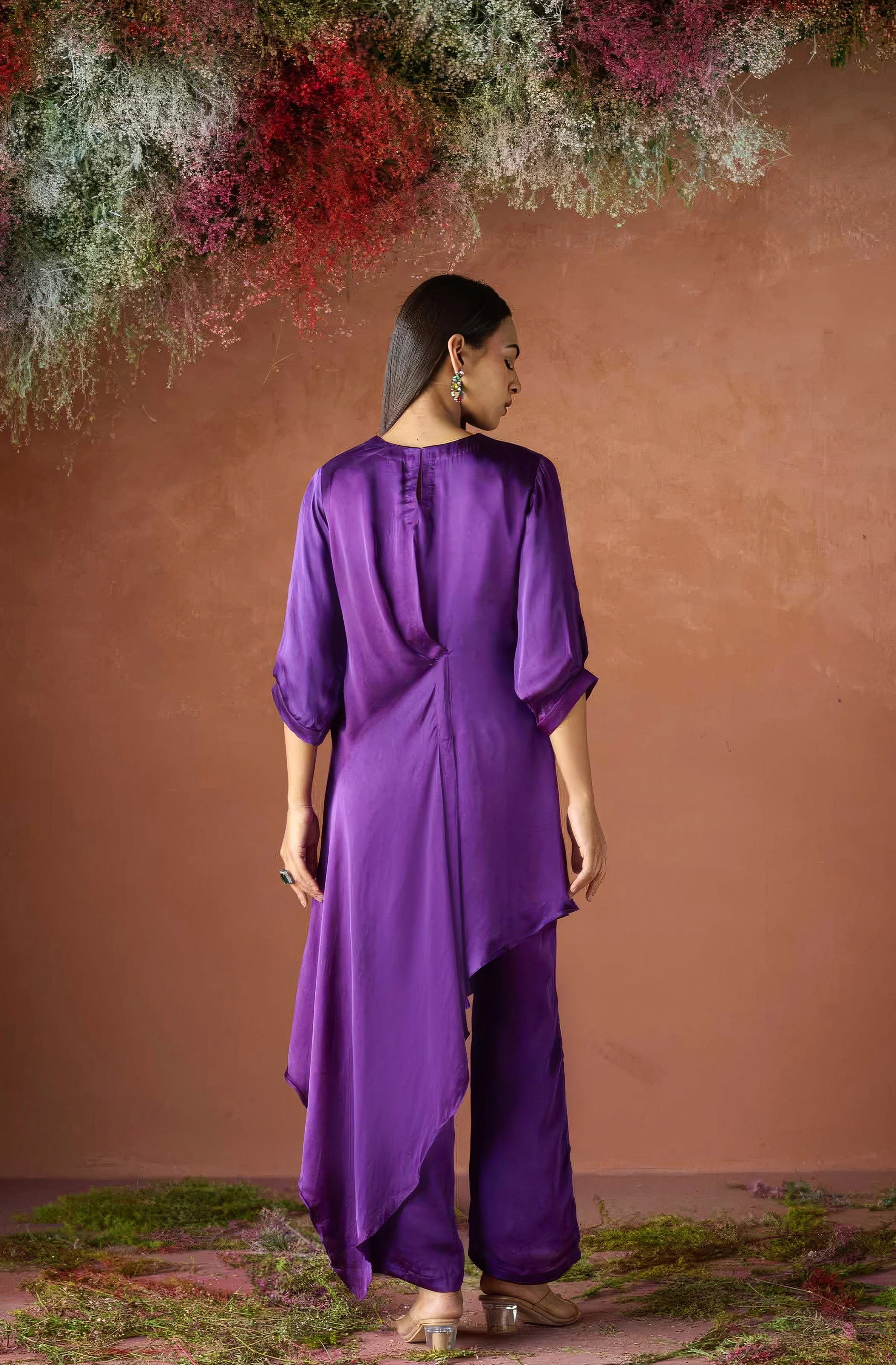 Velvet Purple Embellished Satin Silk Kurta Set - Image 6
