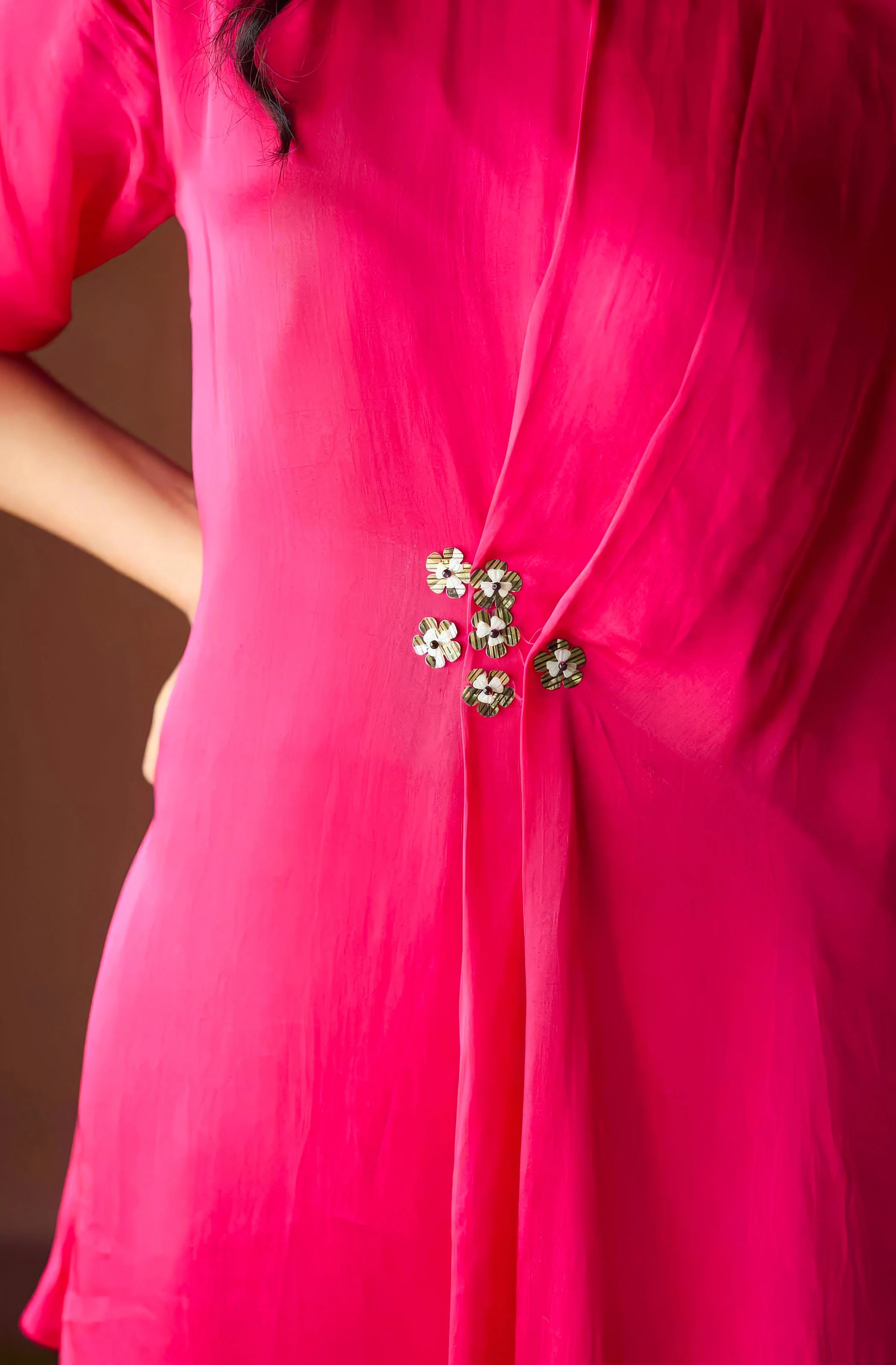 Cherry Pink Embellished Satin Silk Kurta Set - Image 2