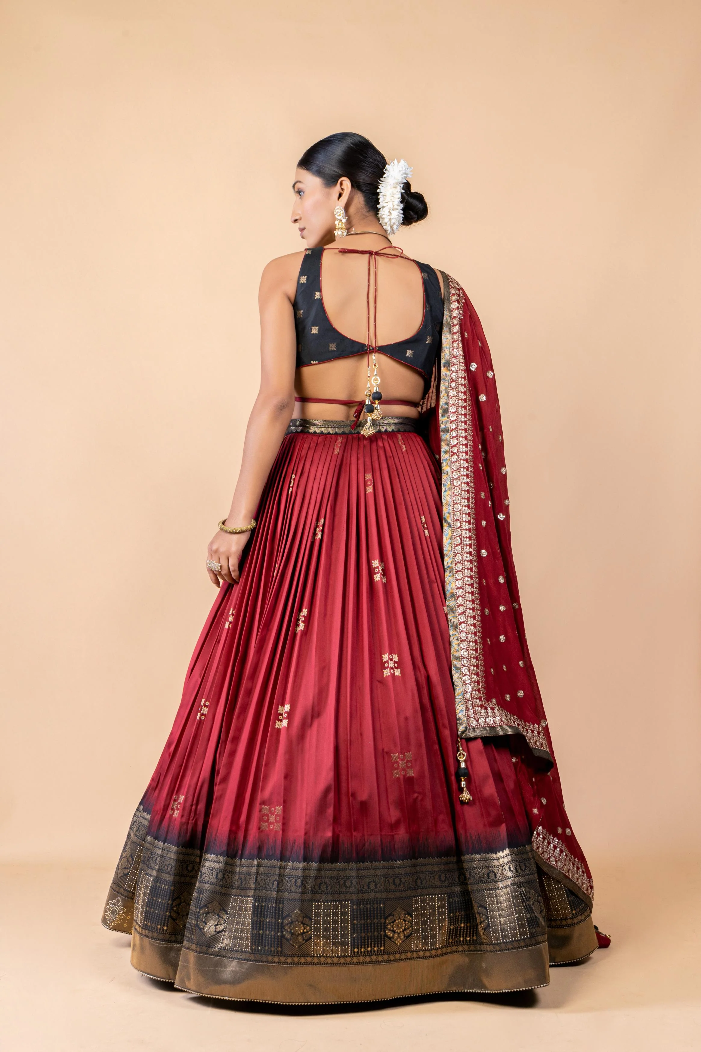 Wine-Red Embellished Premium Silk Lehanga Set - Image 3