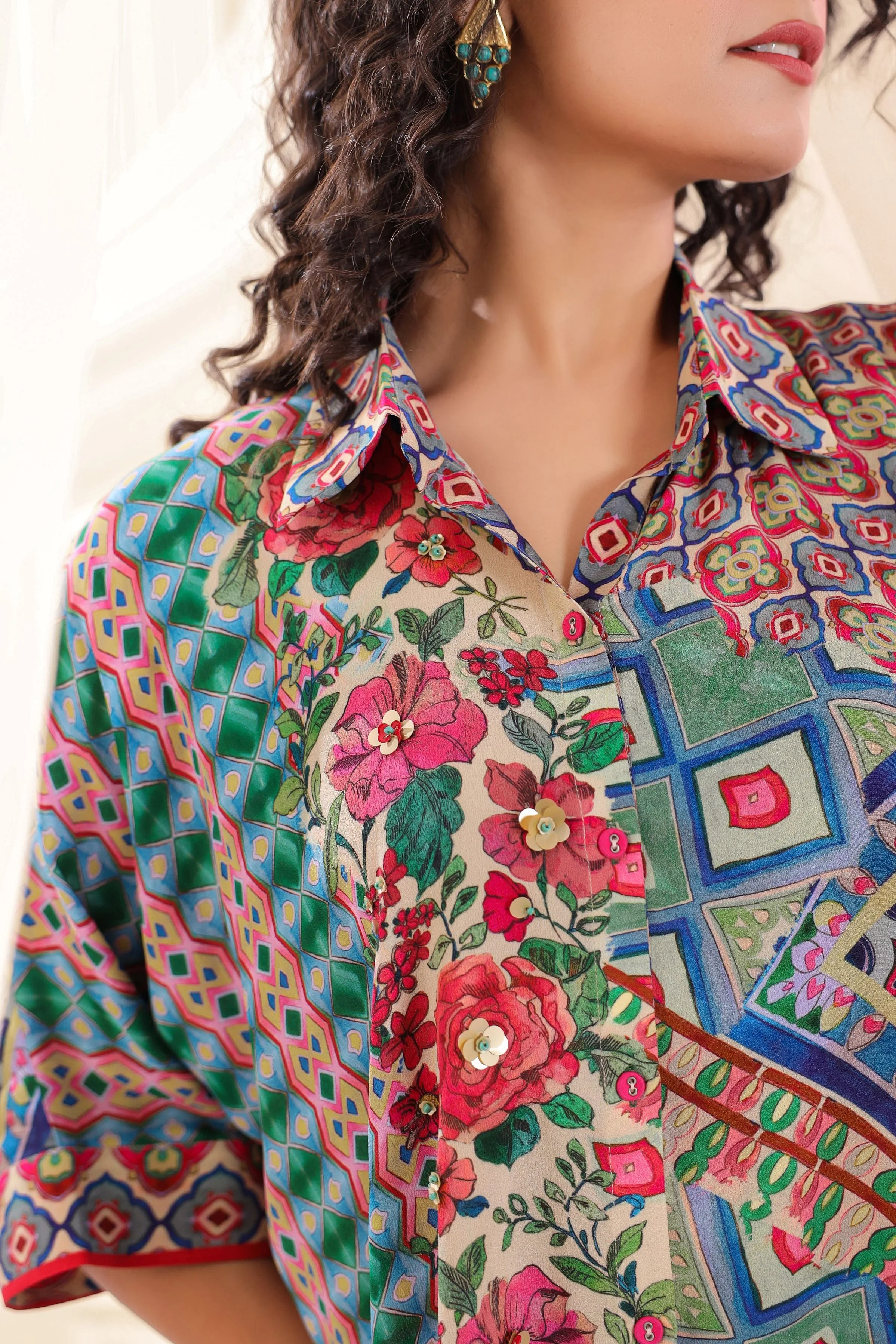 Vibrant Mix Printed Crepe Silk Co-Ord Set - Image 2