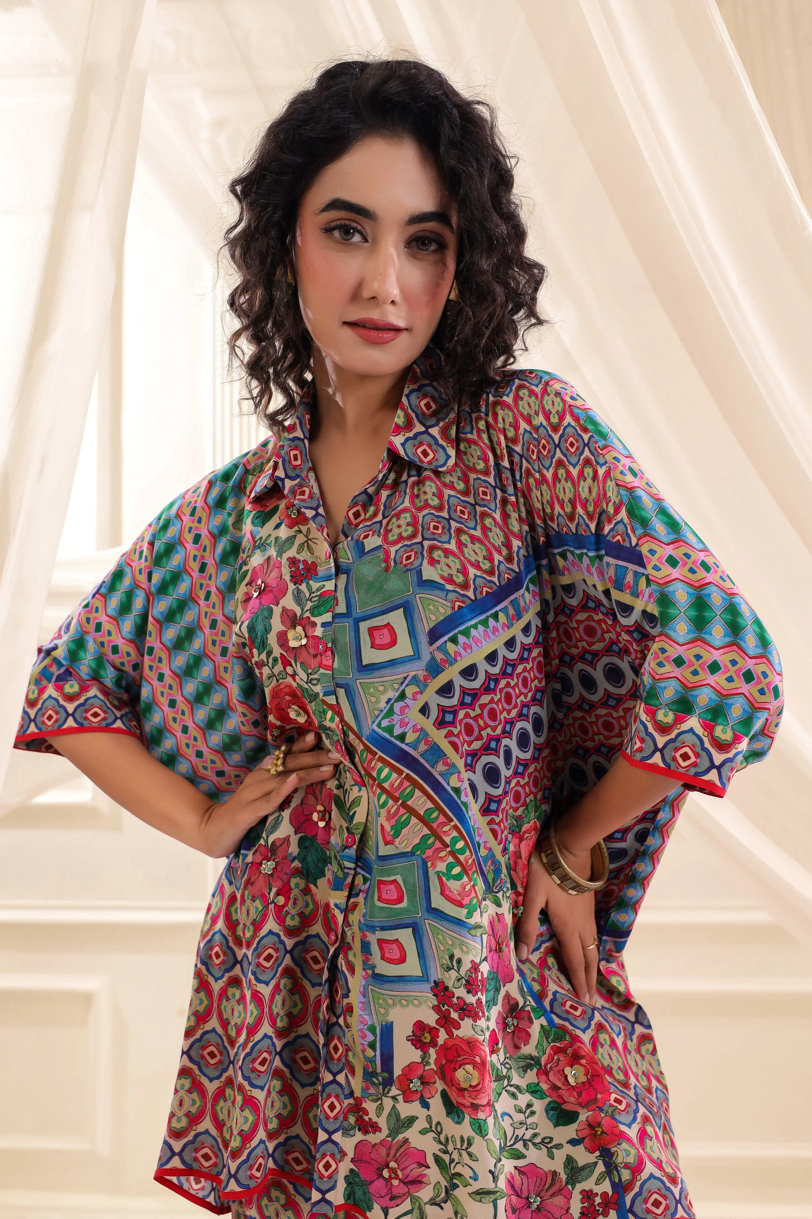 Vibrant Mix Printed Crepe Silk Co-Ord Set - Image 3