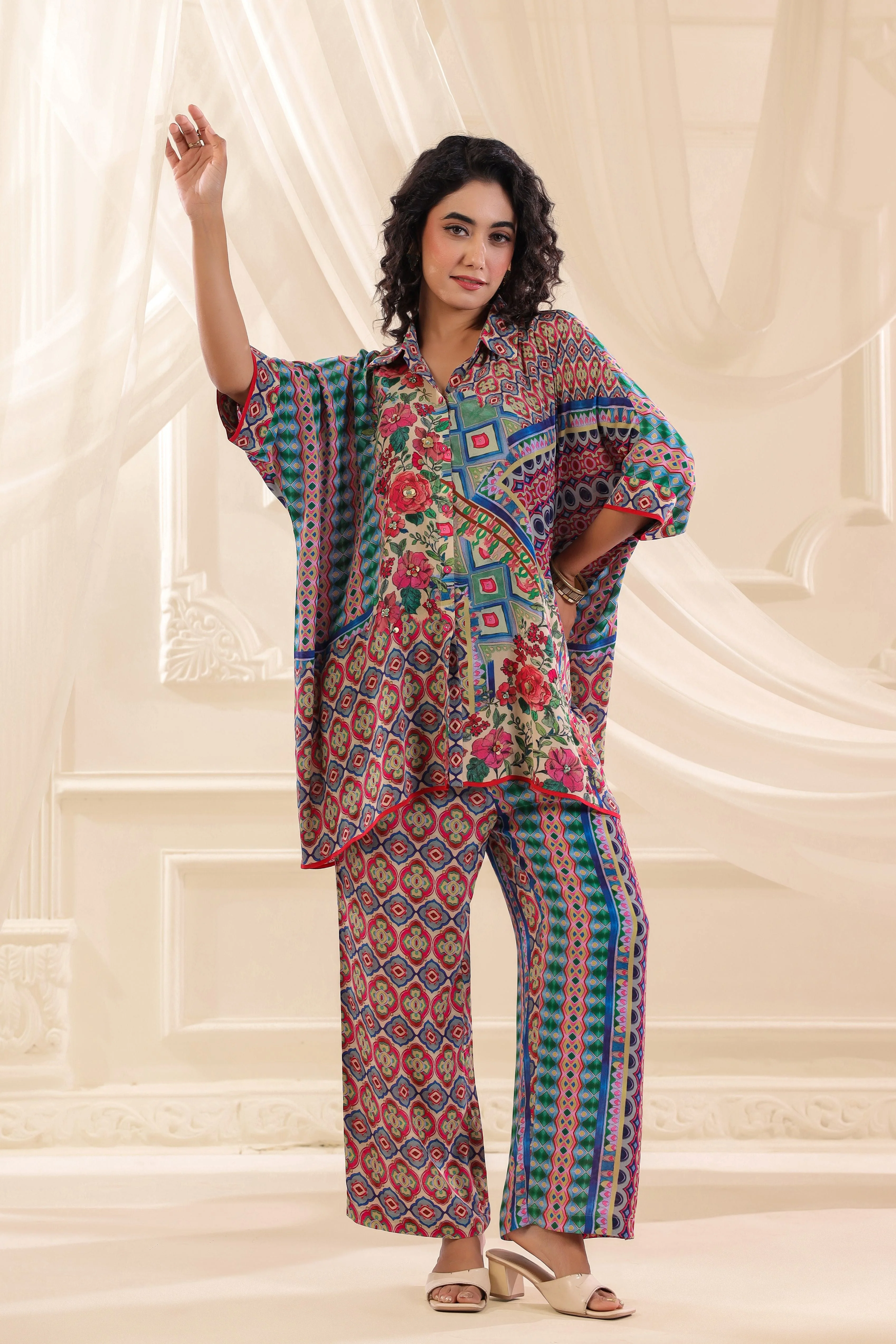 Vibrant Mix Printed Crepe Silk Co-Ord Set - Image 4