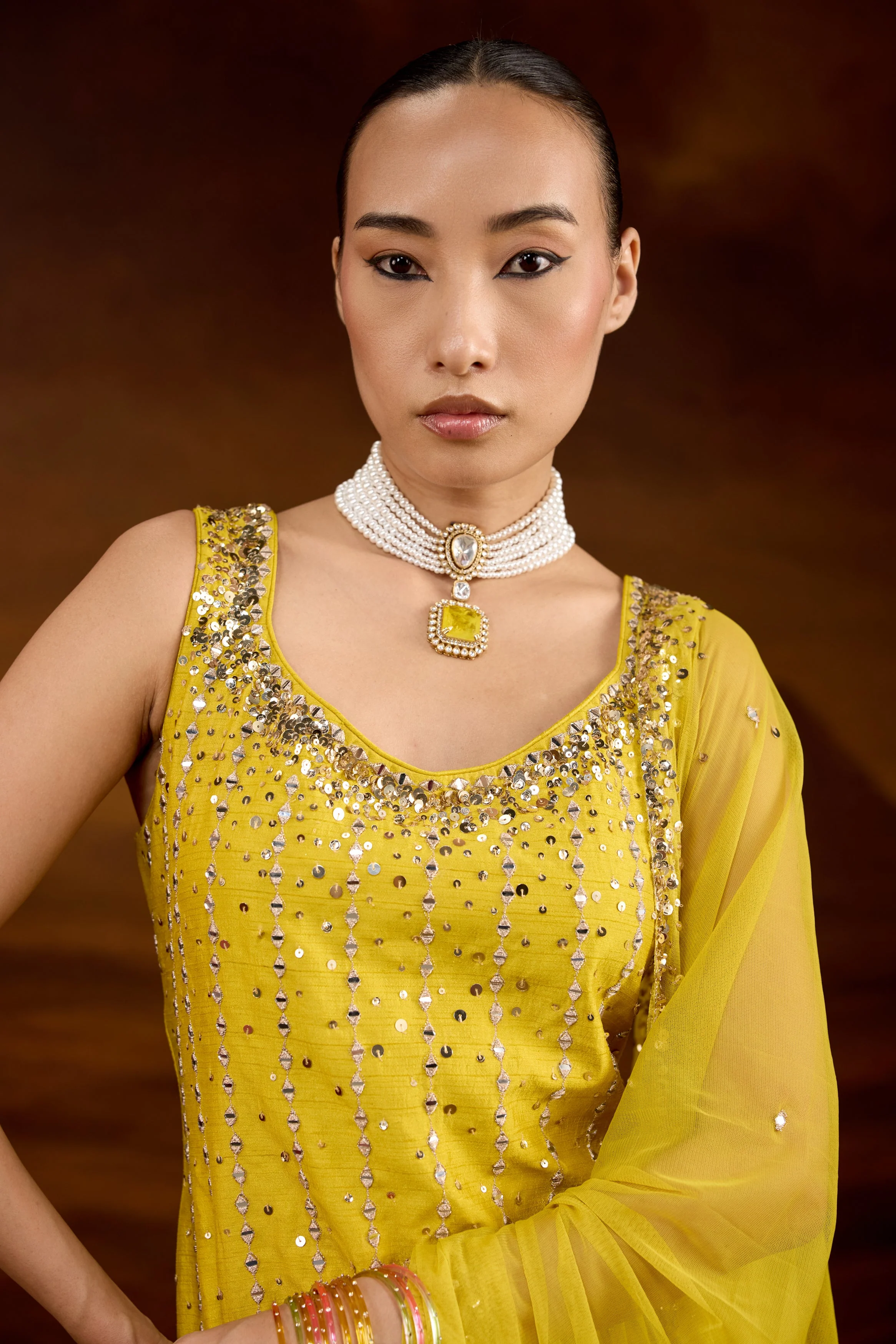 Vibrant Yellow Embellished Raw Silk Sharara Set - Image 2