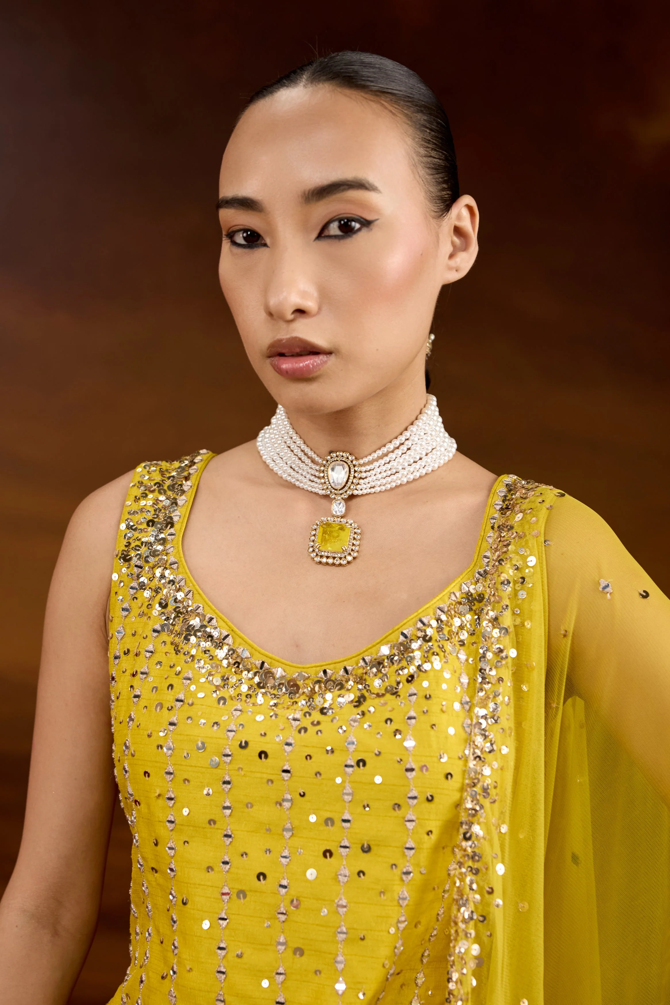 Vibrant Yellow Embellished Raw Silk Sharara Set - Image 3