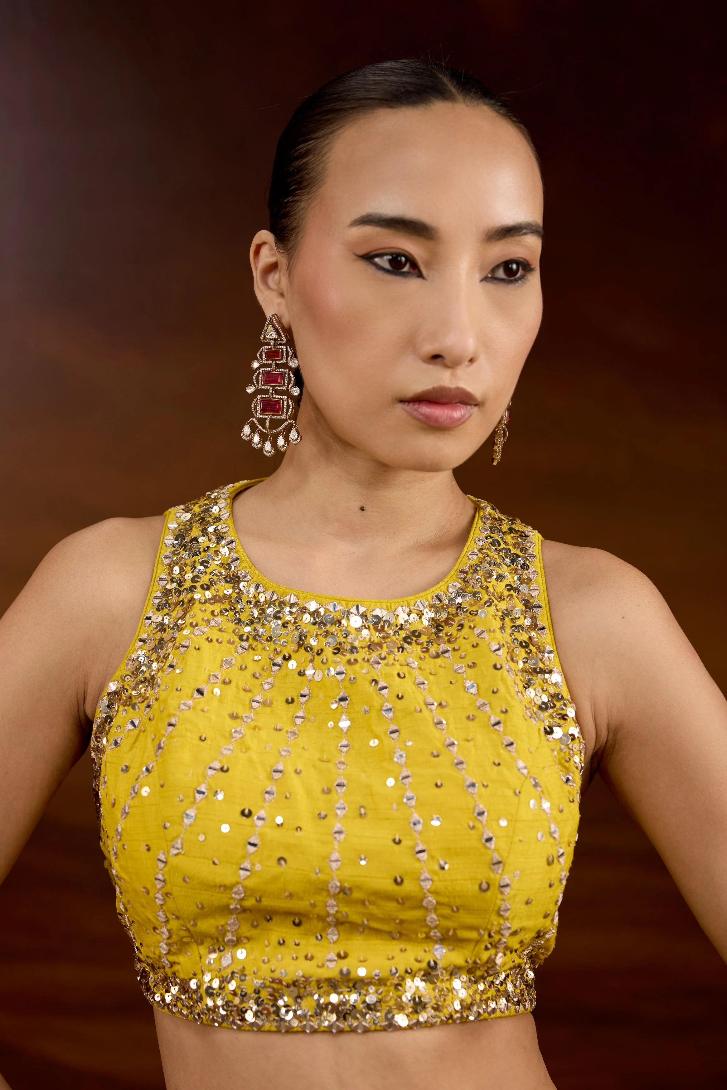 Bright Yellow Embellished Raw Silk Lehenga Set - Image 2