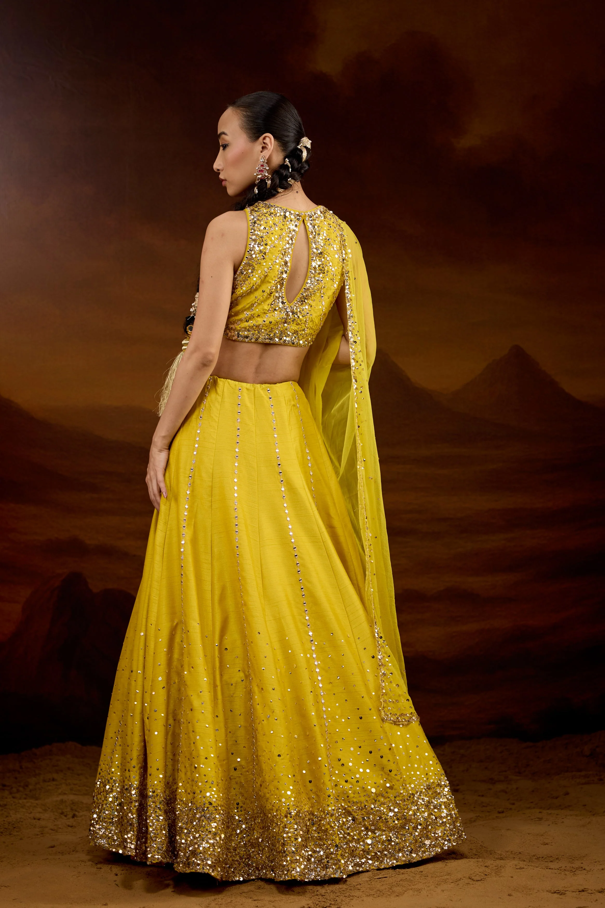 Bright Yellow Embellished Raw Silk Lehenga Set - Image 6