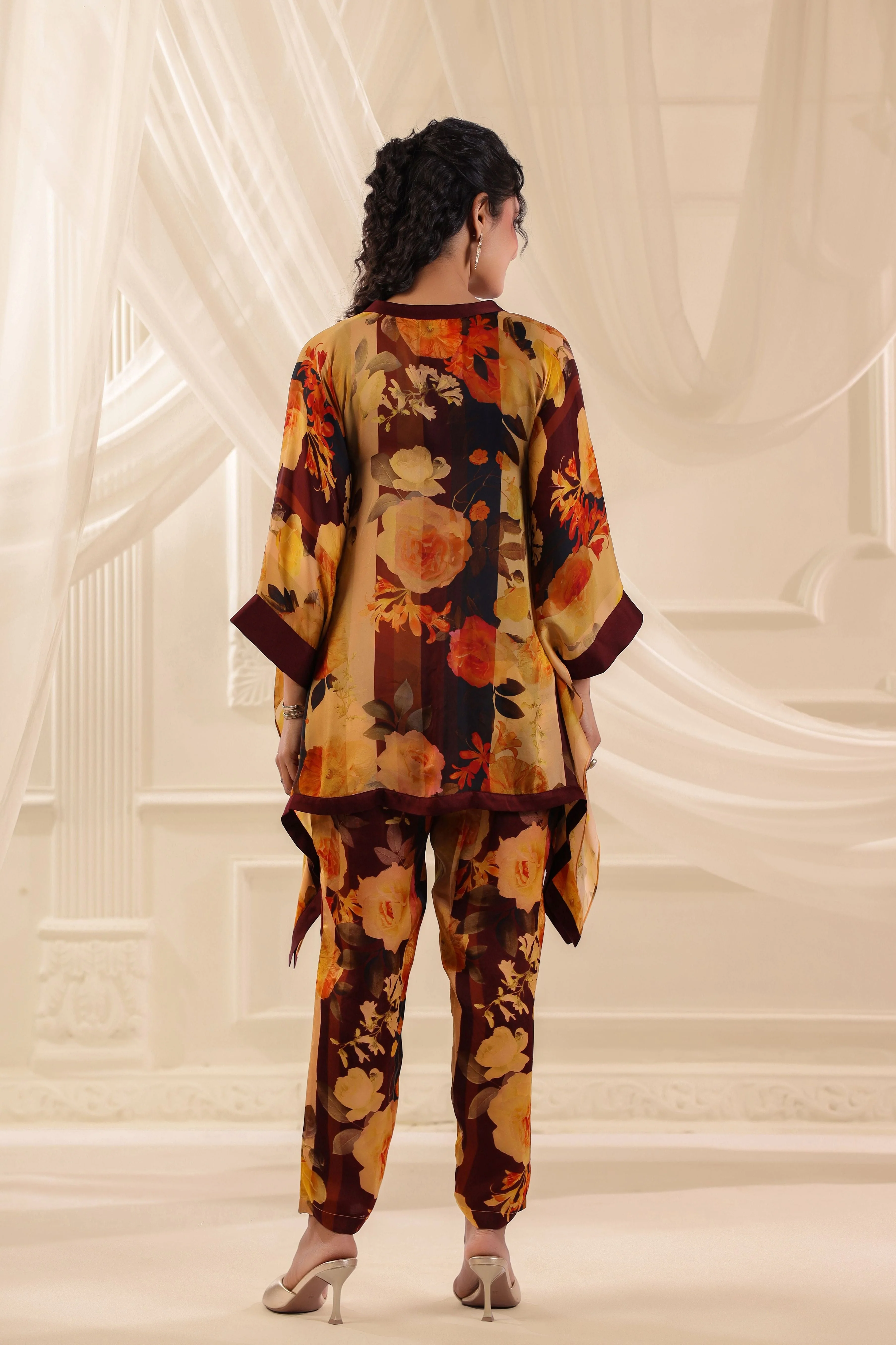 Vintage Ruby Mustard Printed Satin Silk Co-Ord Set - Image 6