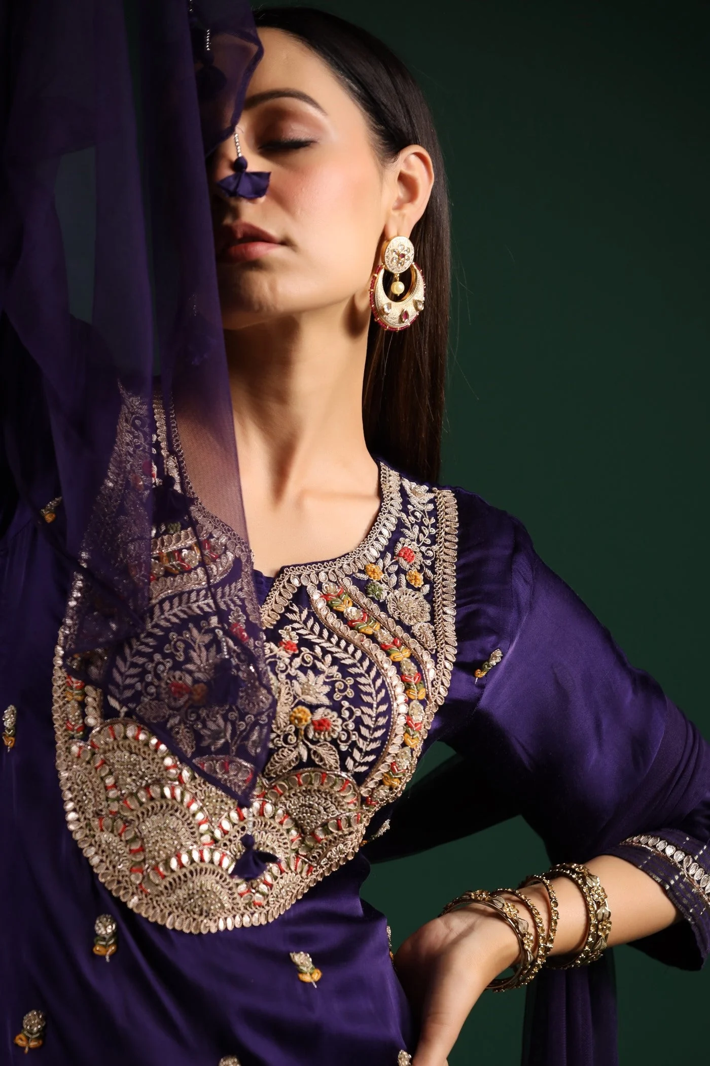 Violet Embellished Gazzi Silk Pant Set - Image 7