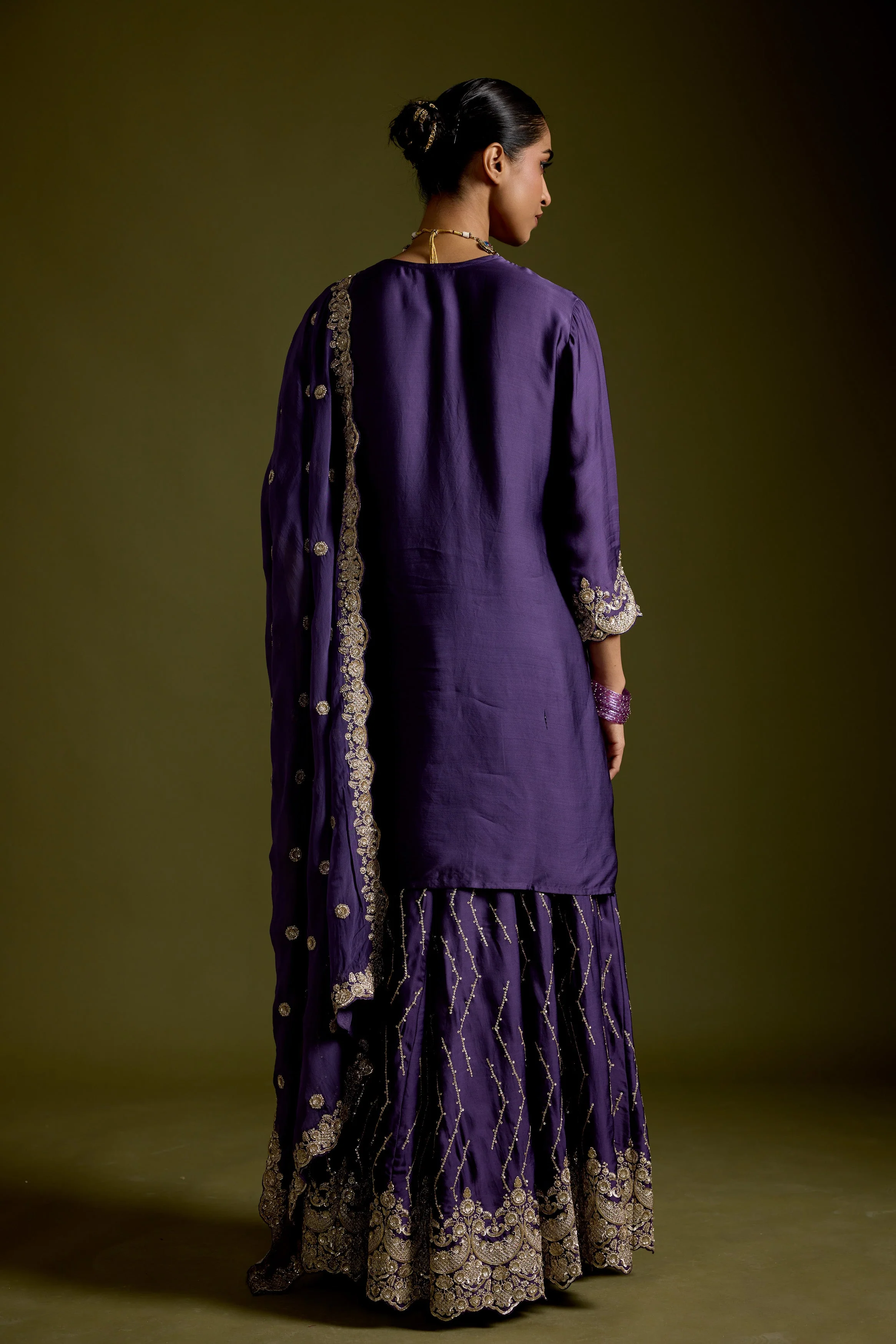 Violet Purple Embellished Satin Silk Palazzo Set - Image 6