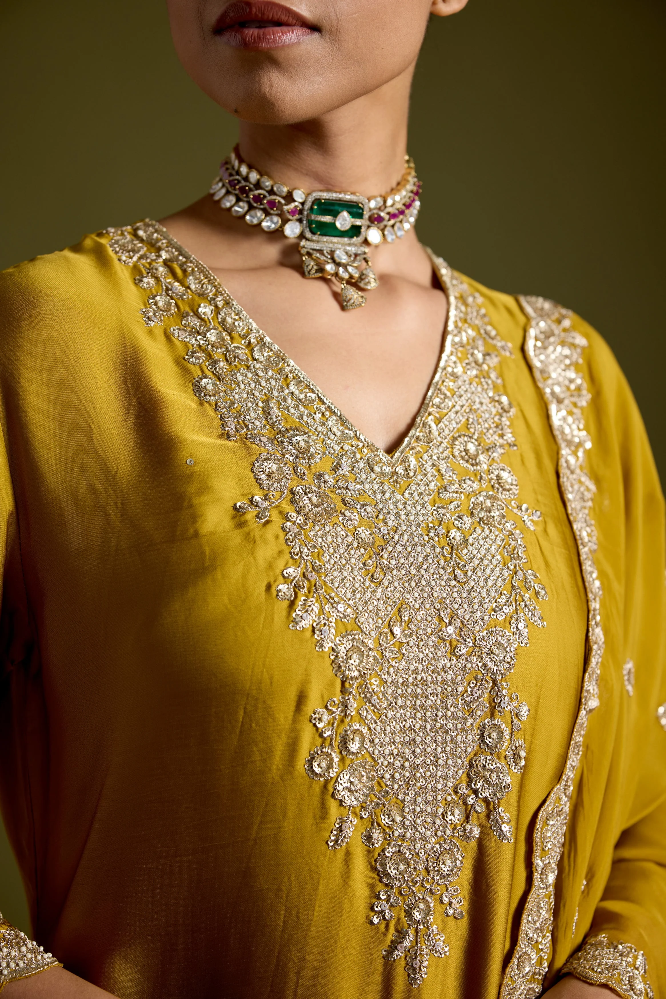 Haldi Yellow Embellished Satin Silk Palazzo Set - Image 2
