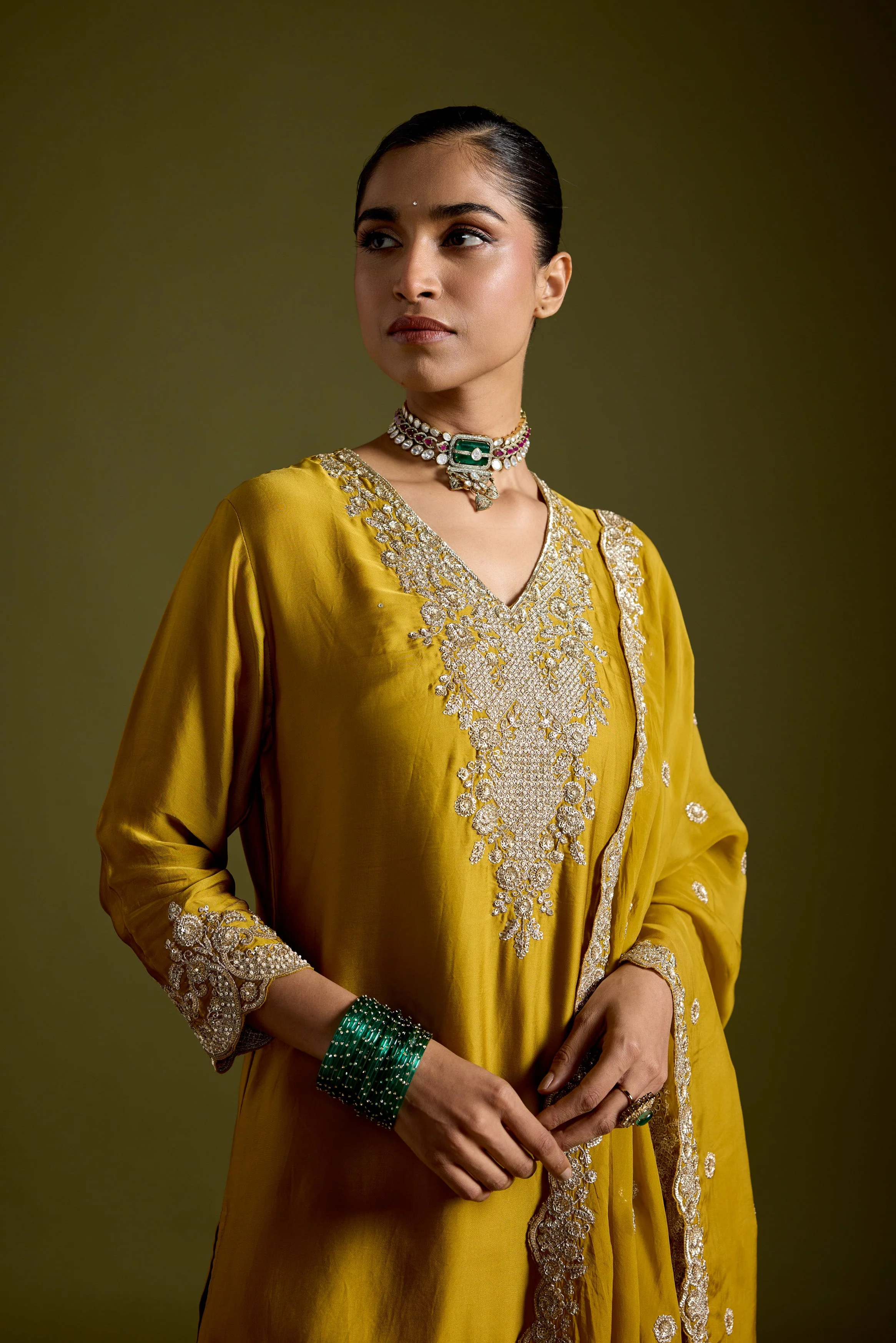 Haldi Yellow Embellished Satin Silk Palazzo Set - Image 4