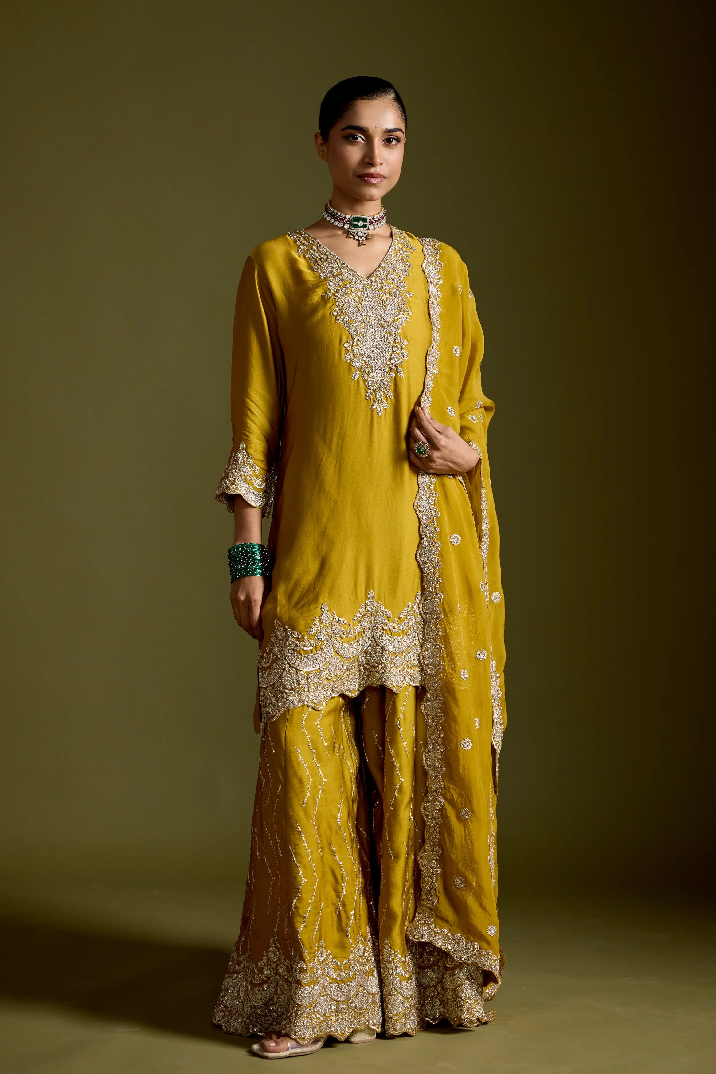 Haldi Yellow Embellished Satin Silk Palazzo Set - Image 6