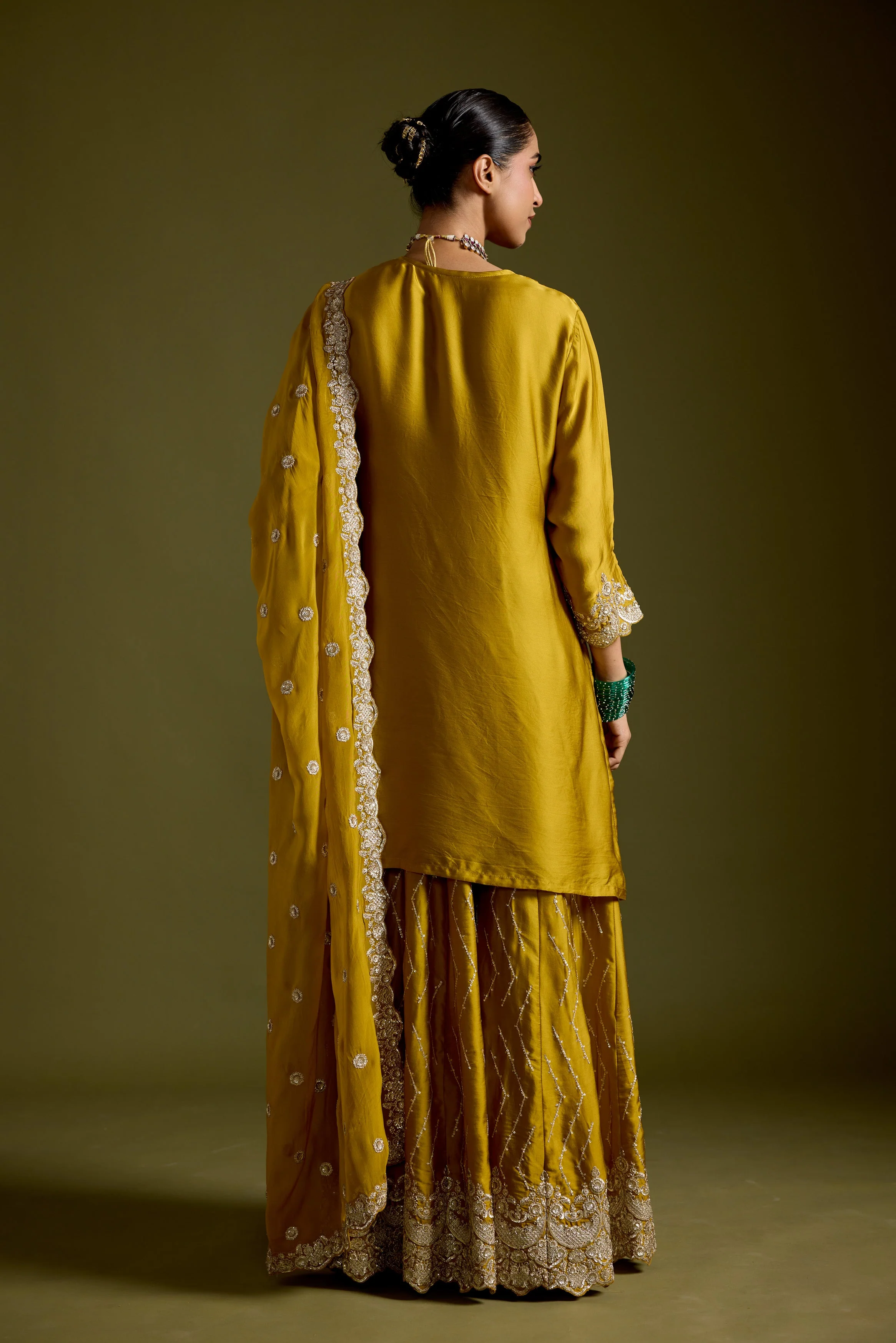 Haldi Yellow Embellished Satin Silk Palazzo Set - Image 7
