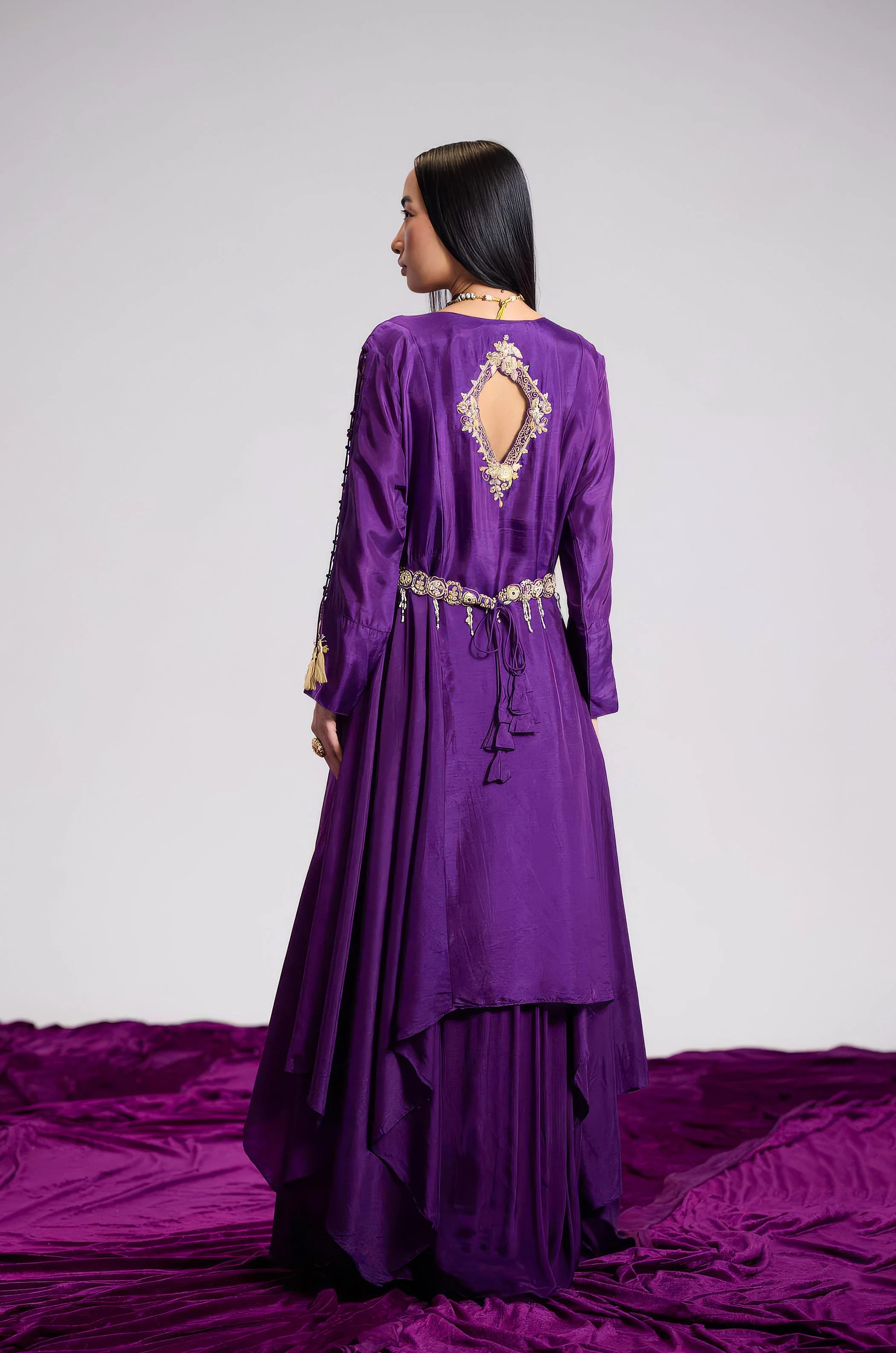 Violet Purple Embellished Satin Silk Skirt Set - Image 8