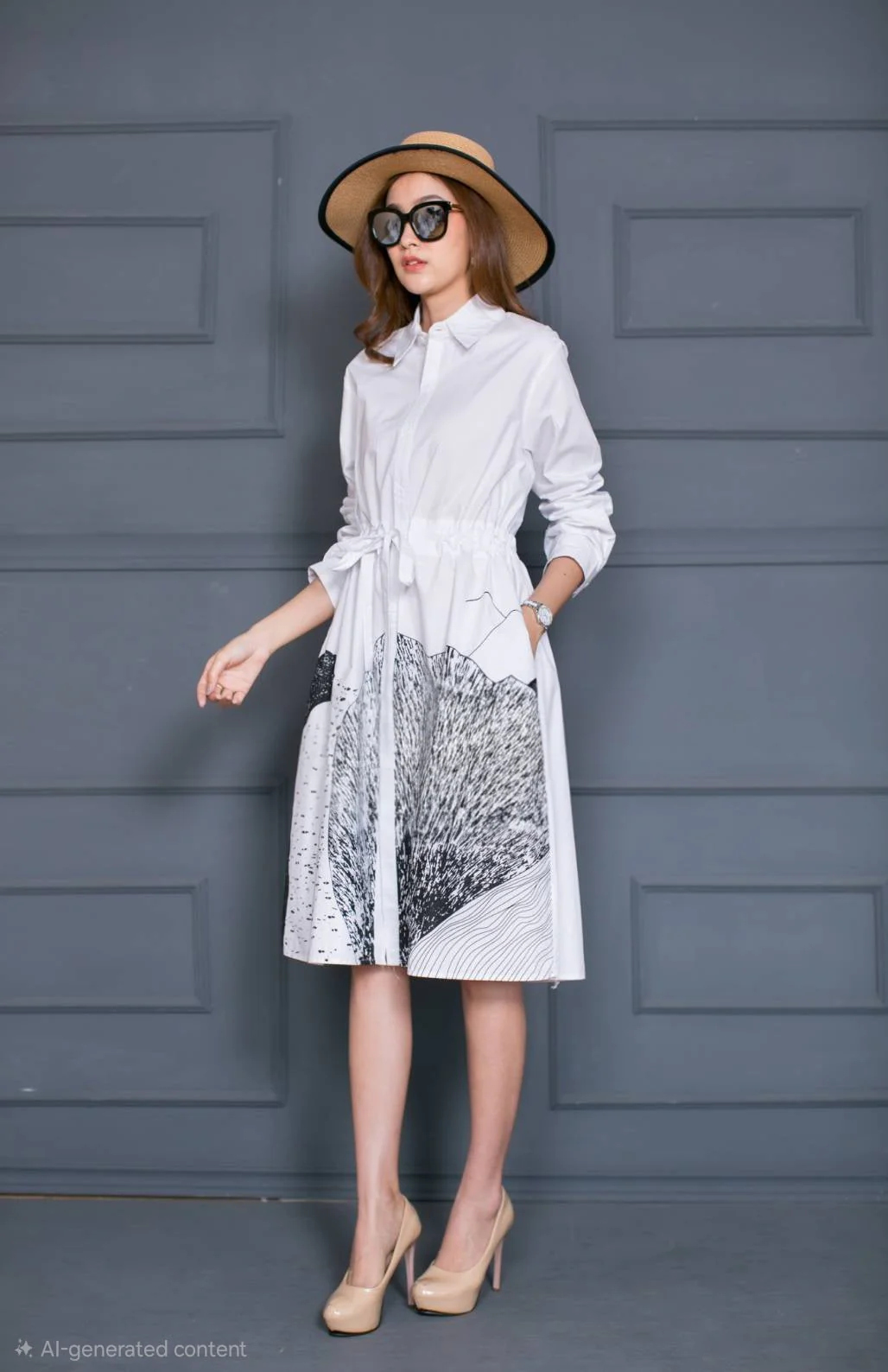 Monochrome Abstract Graphic Shirt Dress - Image 3