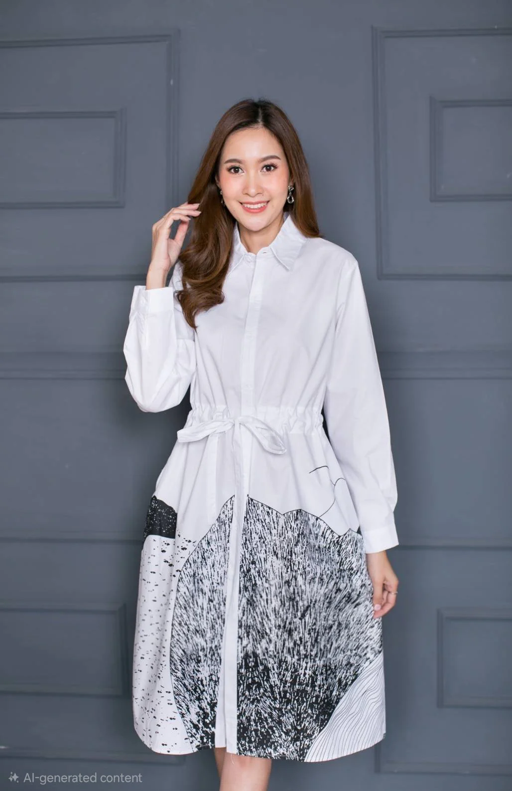 Monochrome Abstract Graphic Shirt Dress - Image 4