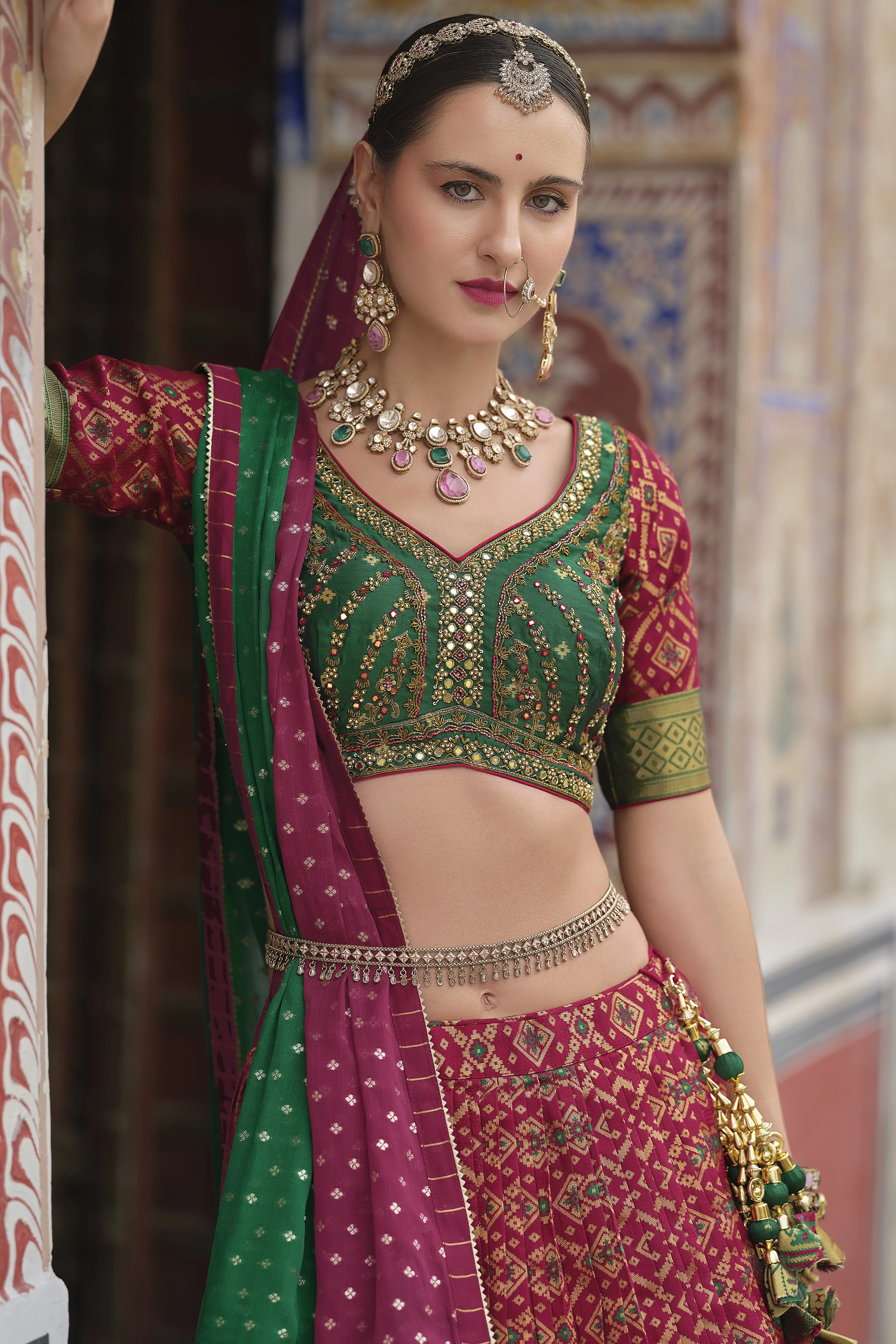 Maroon Traditional Printed Premium Silk Lehenga Set - Image 2
