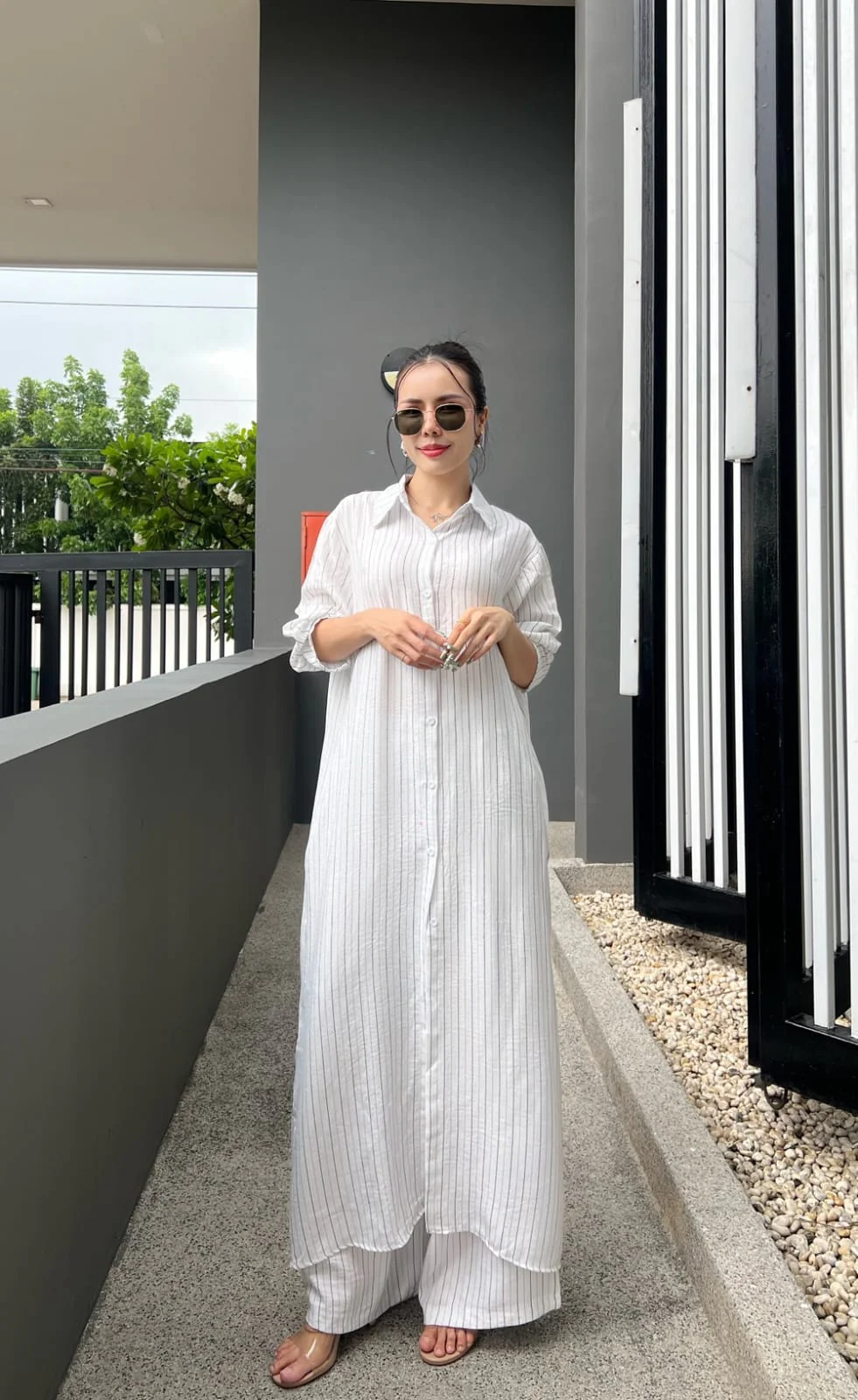 Crisp White Printed Cotton Longline Co-ord Set