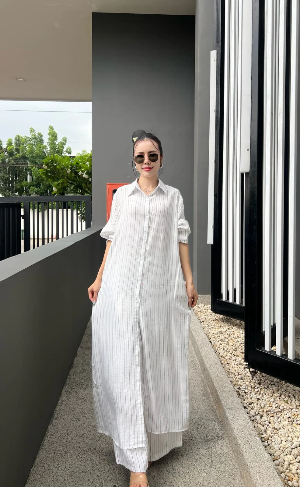 Crisp White Printed Cotton Longline Co-ord Set - Image 3