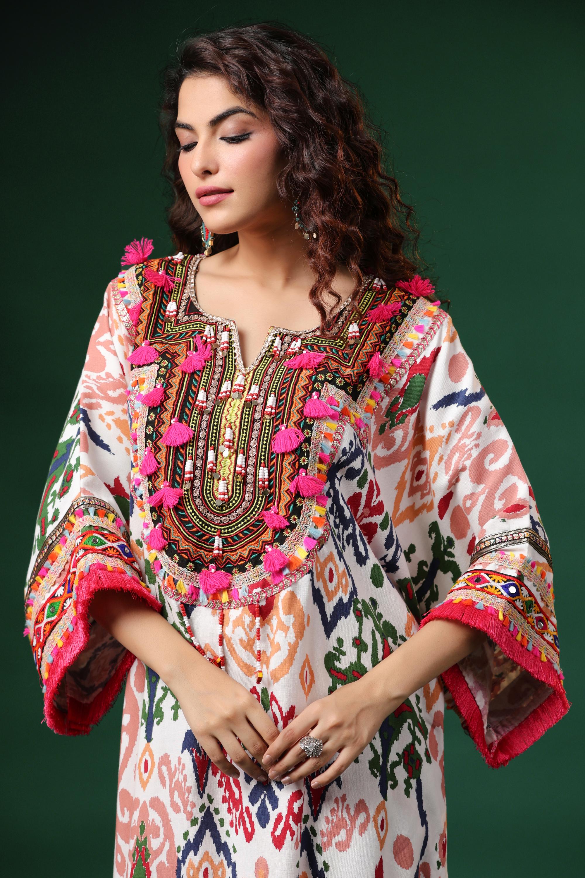 White Digital Printed Belgium Linen Kurta & Pants Set - Image 2
