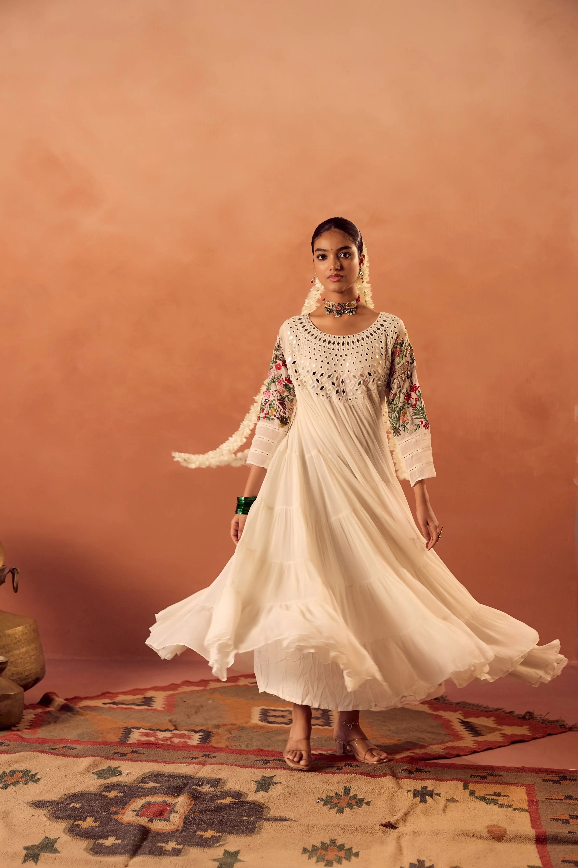 White Embroidered Georgette silk Anarkali Gown - Image 4