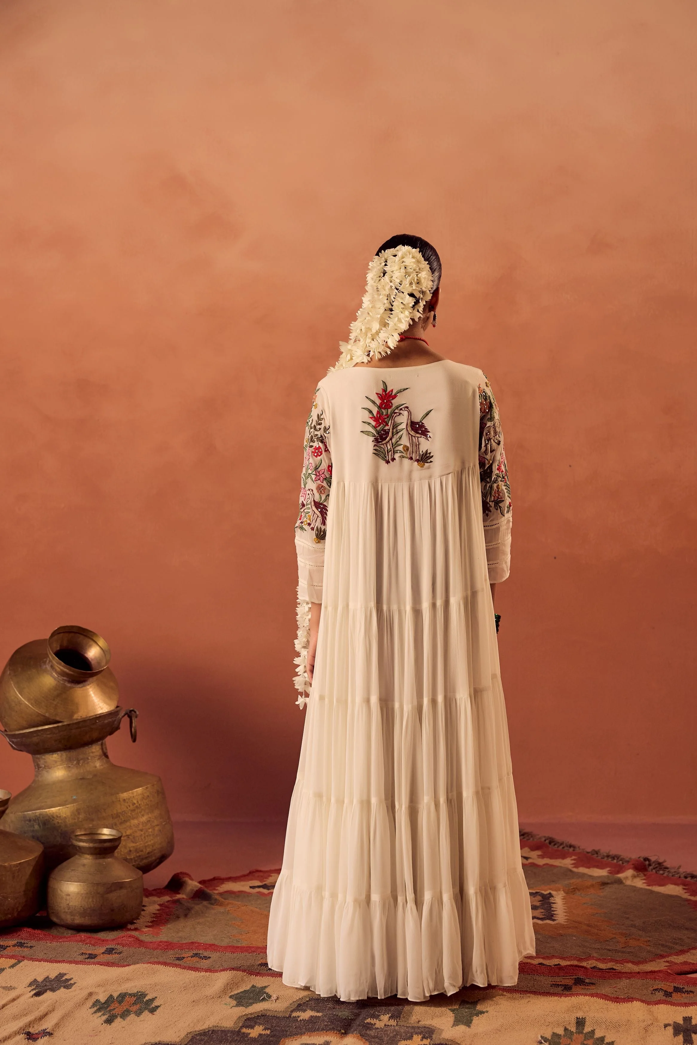 White Embroidered Georgette silk Anarkali Gown - Image 5
