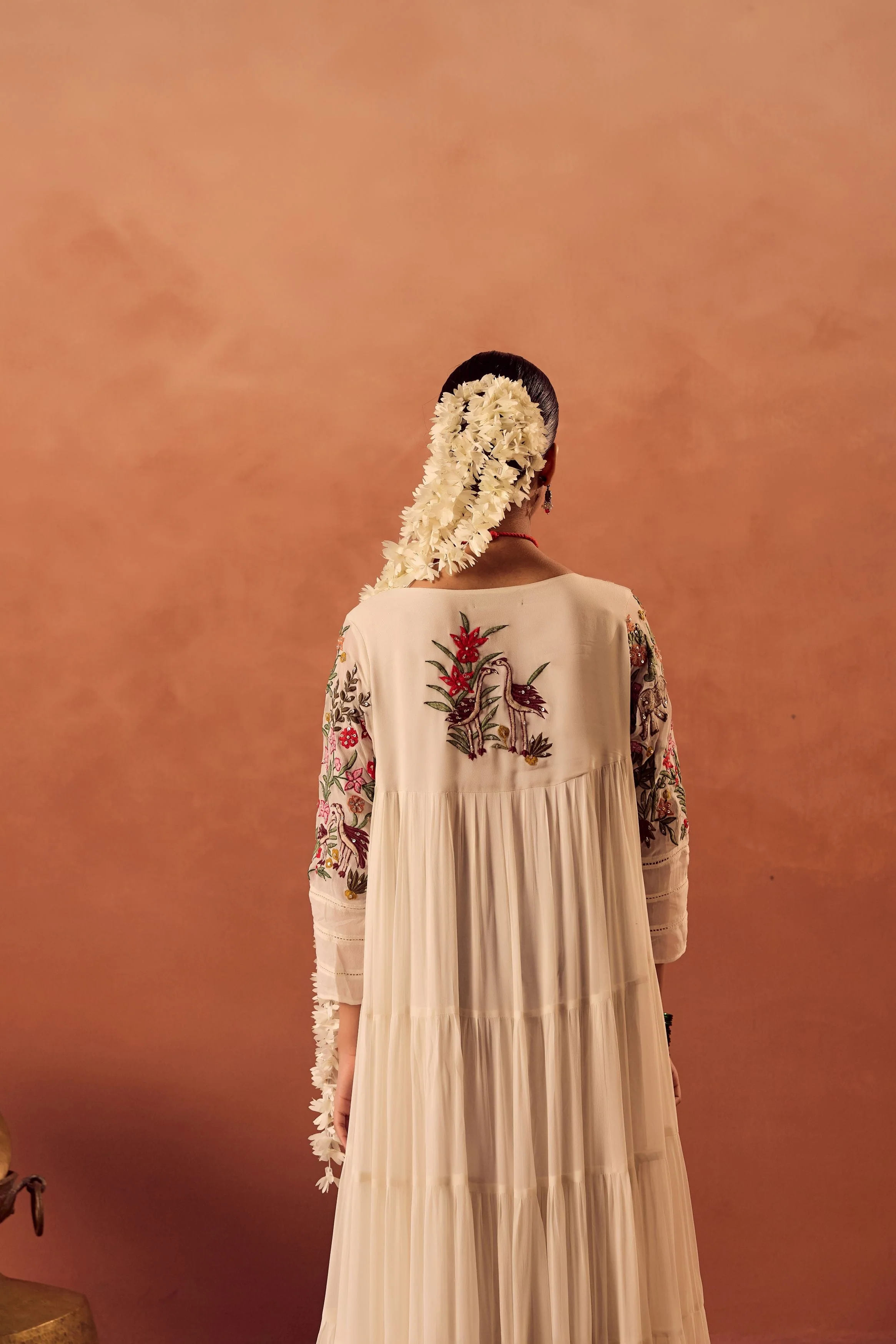 White Embroidered Georgette silk Anarkali Gown - Image 6