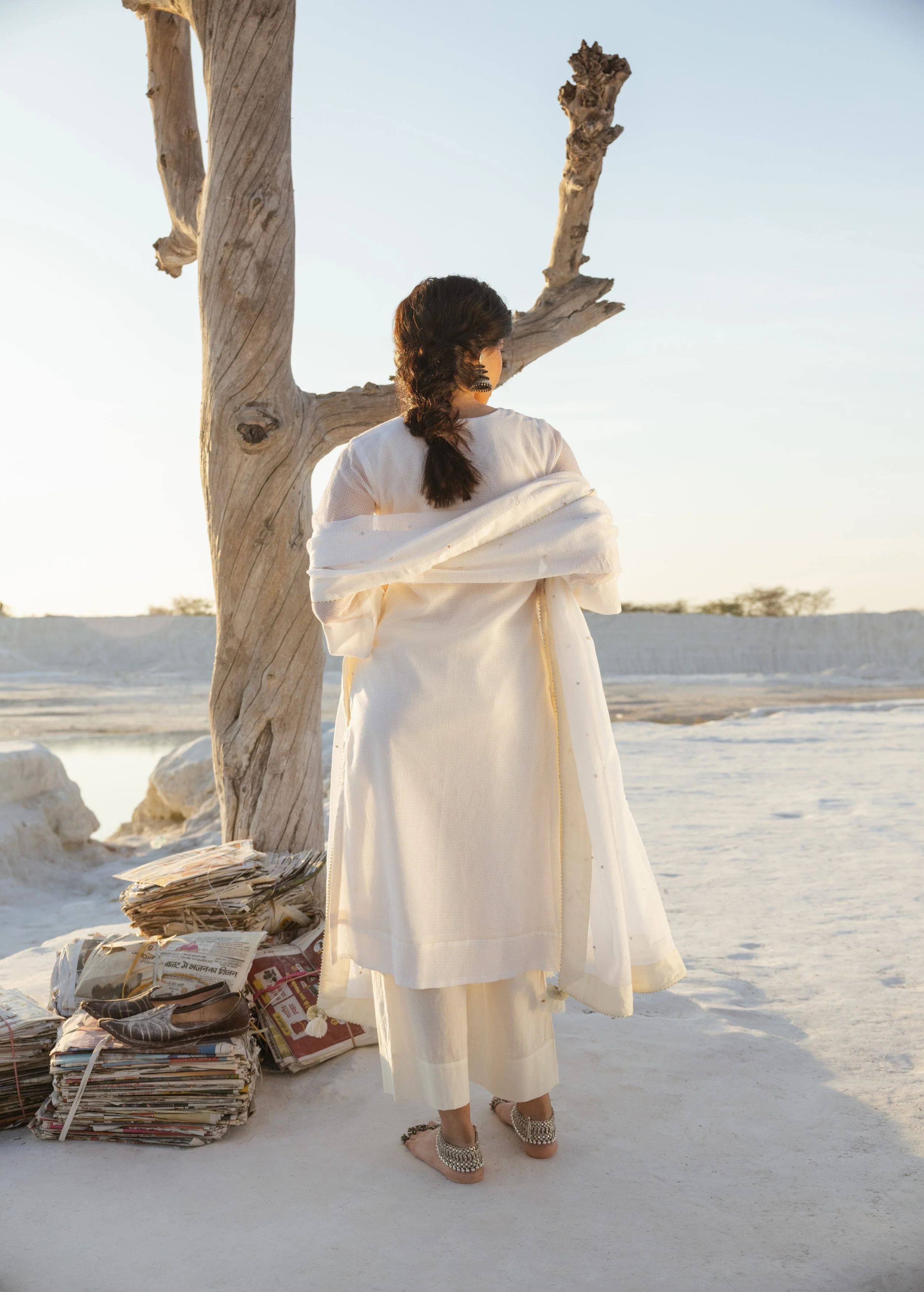 Daisy White Embellished Kota Doria Pant Set - Image 5
