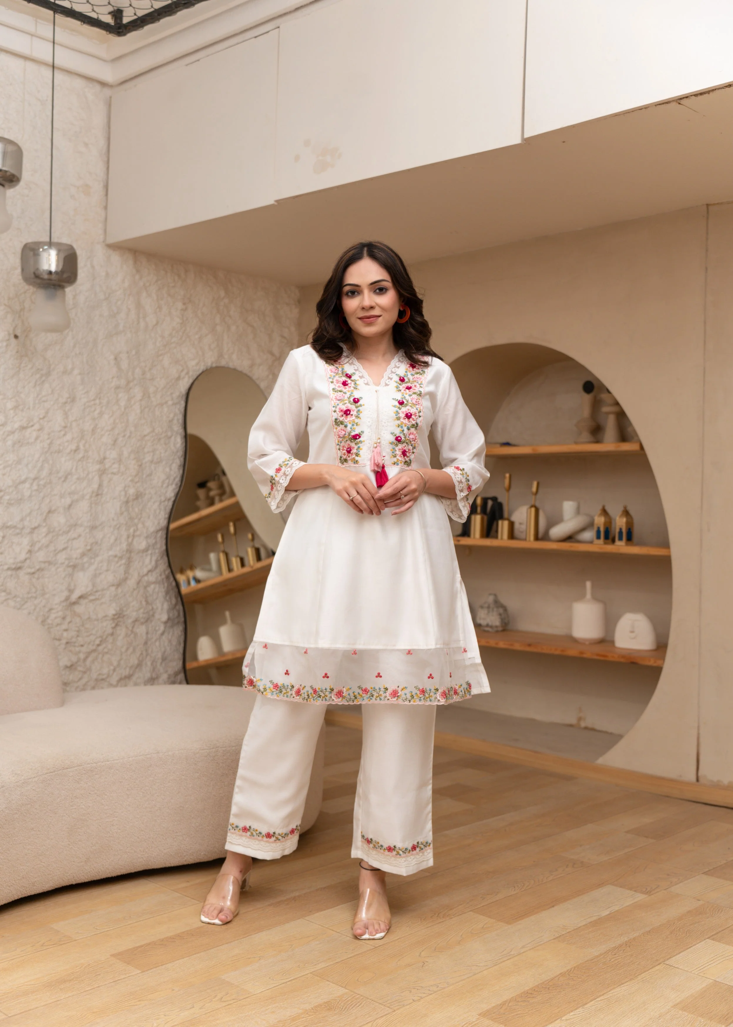 White Embroidered Cotton Co-ord Set